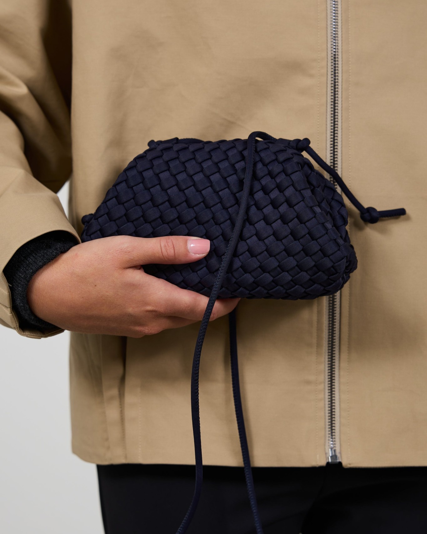 portemonnee, tas, geweven, clutch, navy