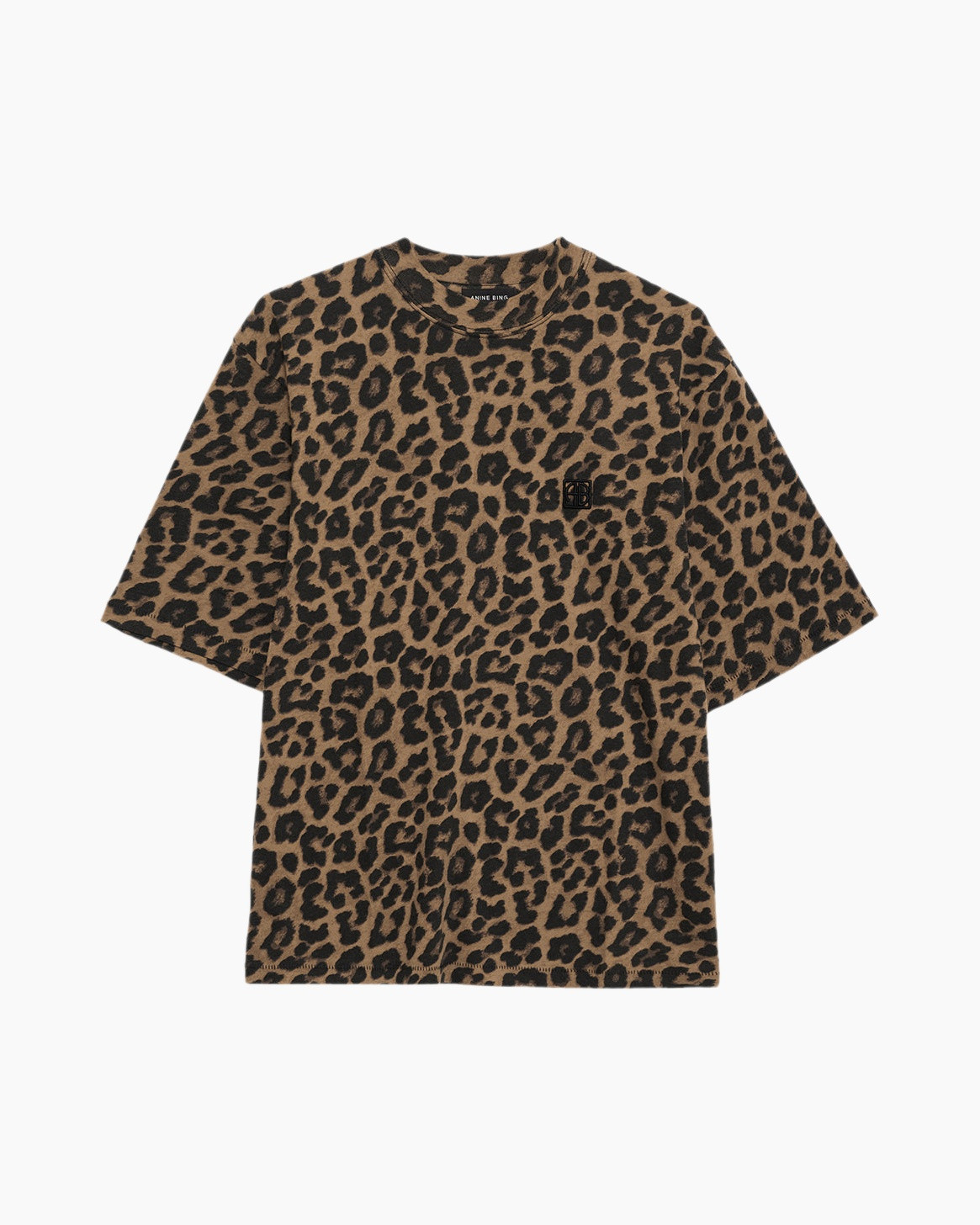t-shirt, leopardenprint, korte mouw, bruin, dierenprint