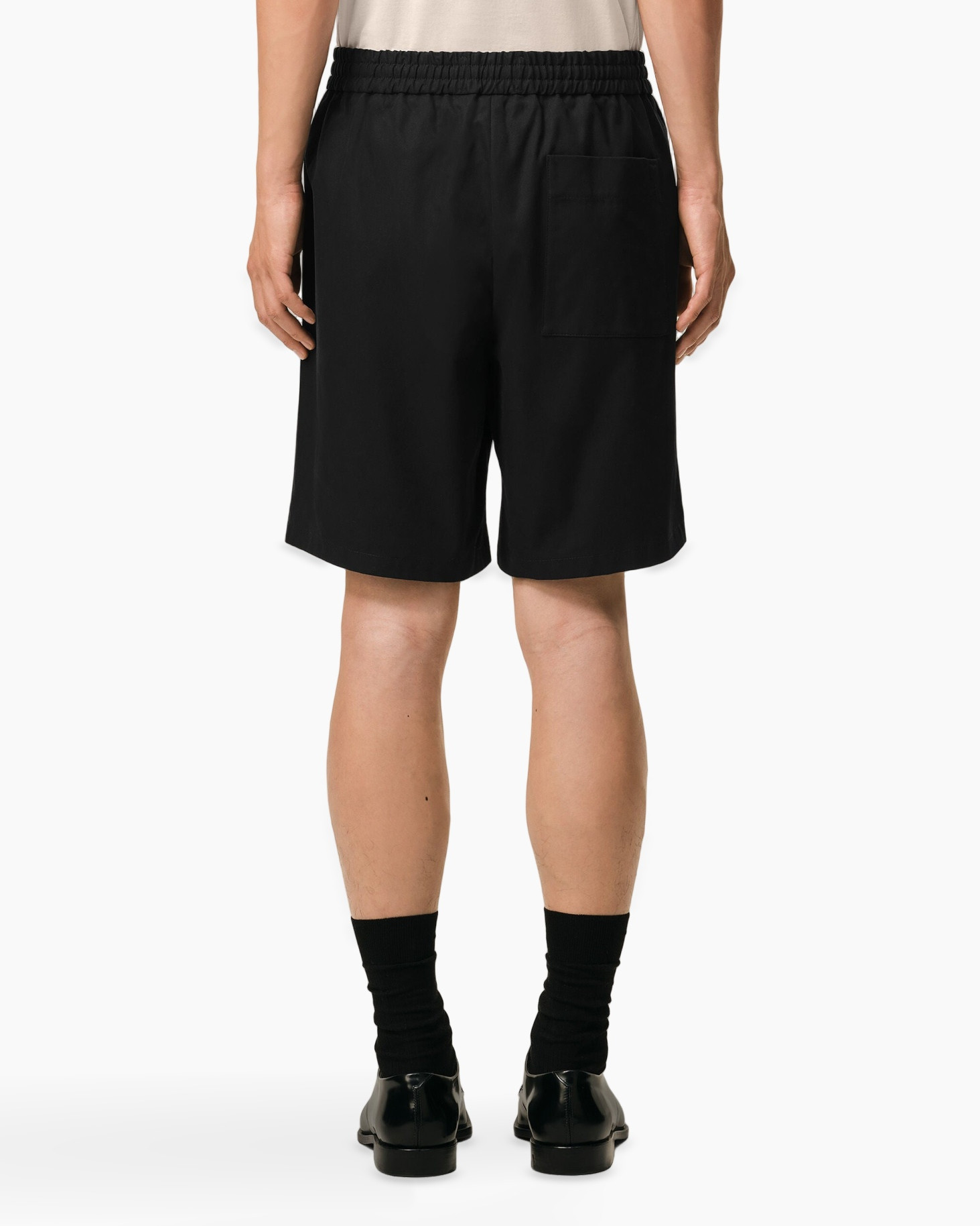 shorts, black, elastic-waist, mid-length, men
