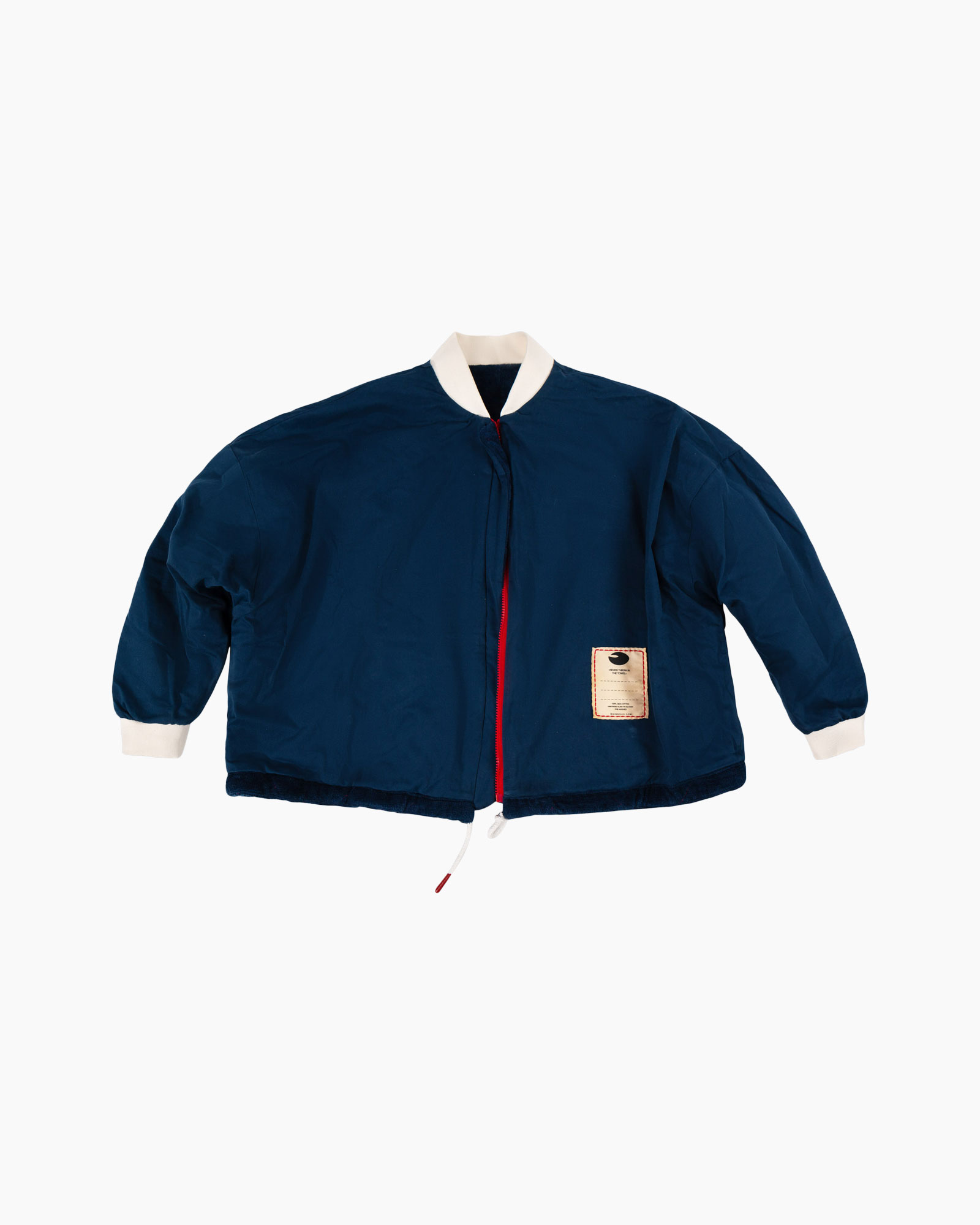 jacket, windbreaker, blue, orange label, collarless zipper