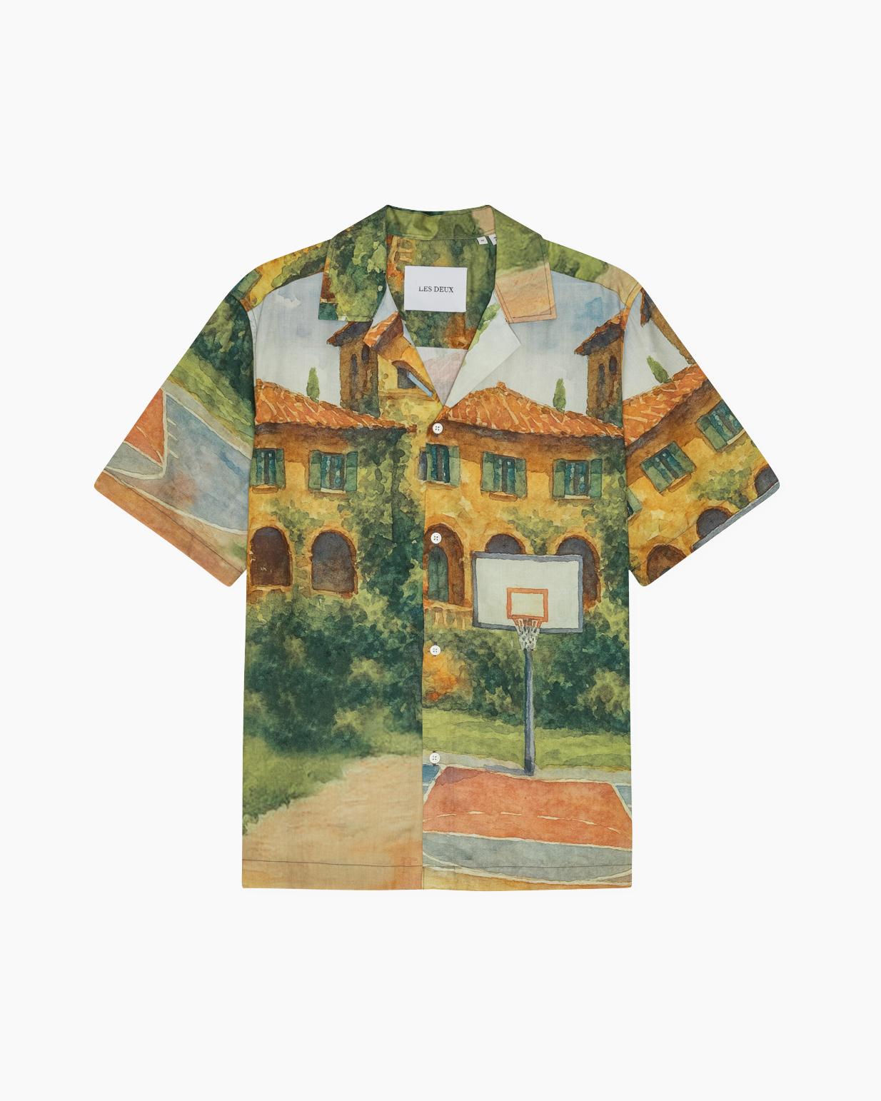 shirt, hawaiian, korte mouwen, afdruk, basketbalring