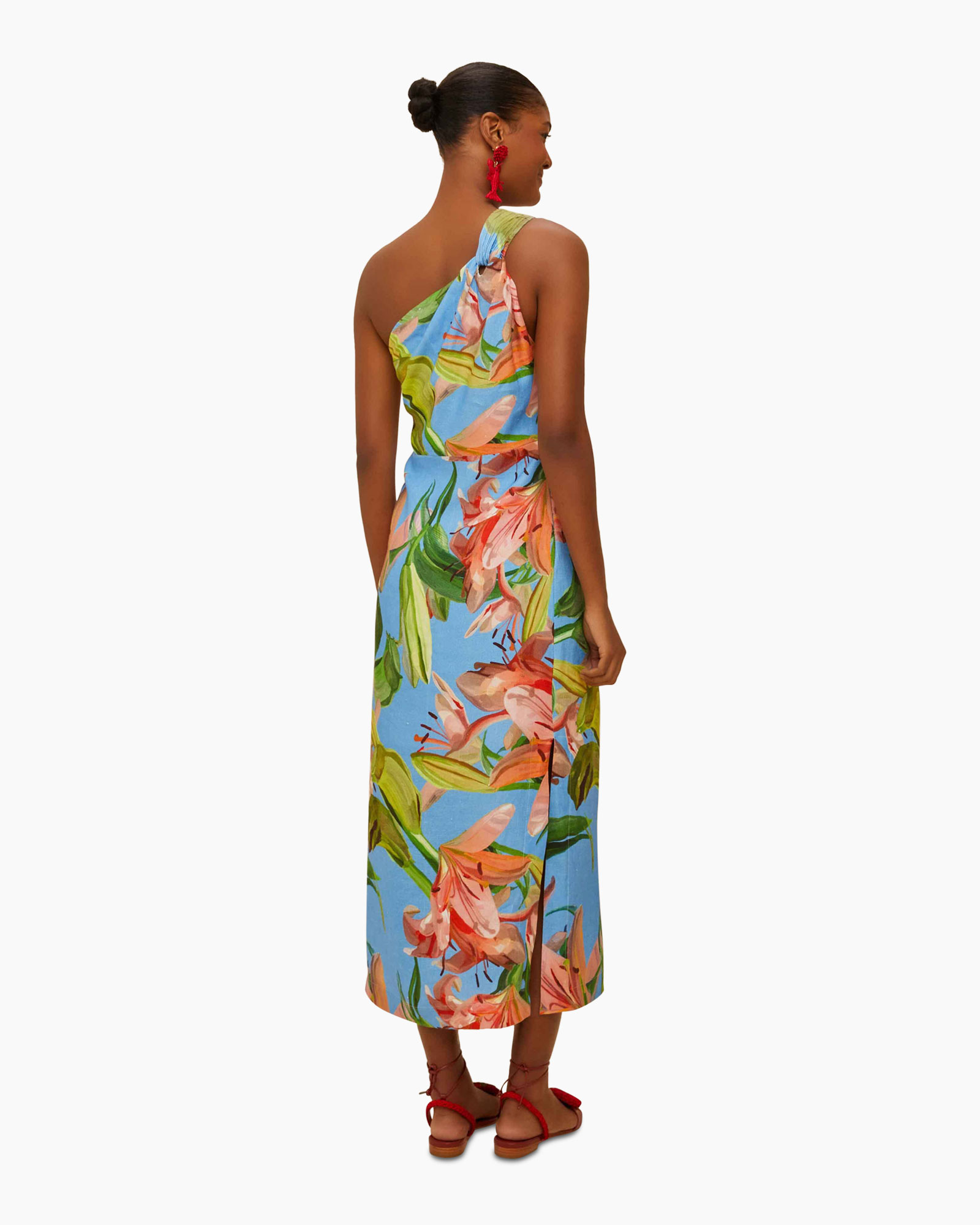 Midi Jurk Lily Bloom One Shoulder Licht Blauw
