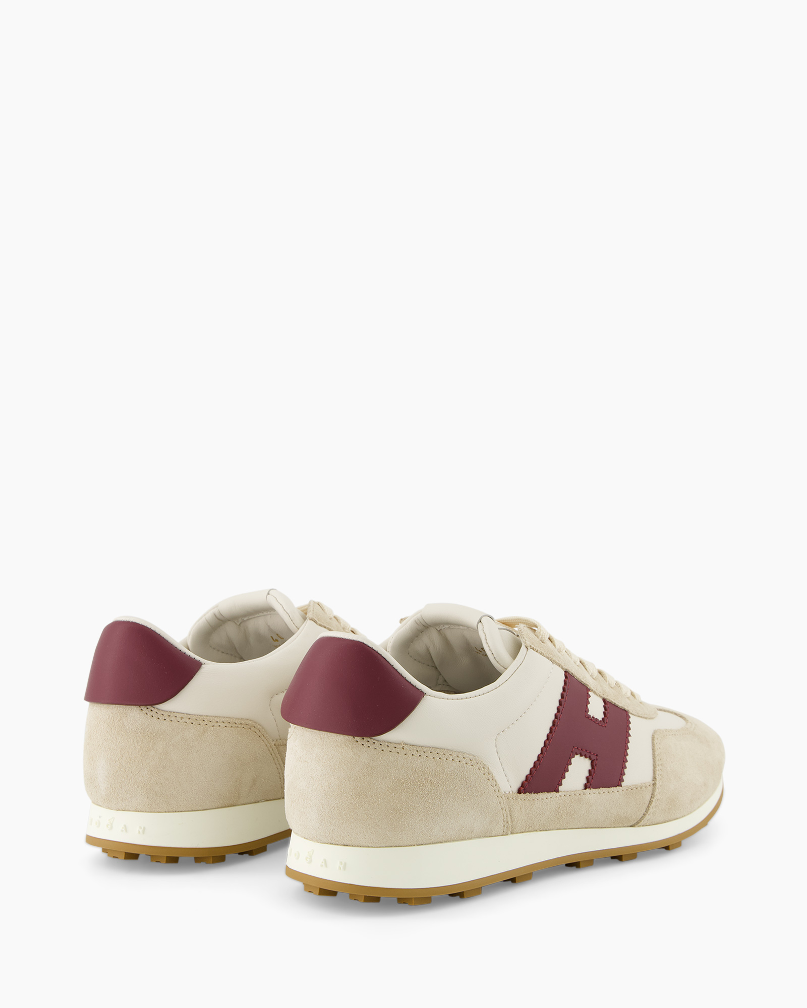 sneaker, beige, suede, veterschoenen, maroon accent