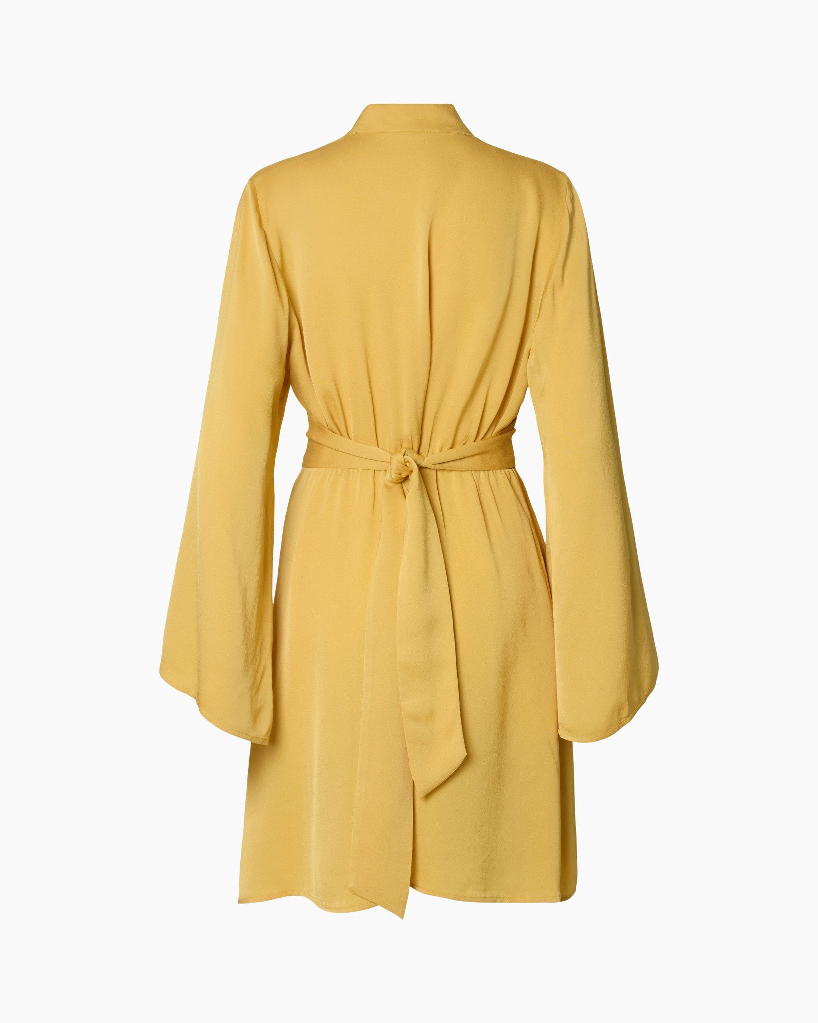 jurk, geel, kimono mouwen, v-hals, touwtjes/riem taille