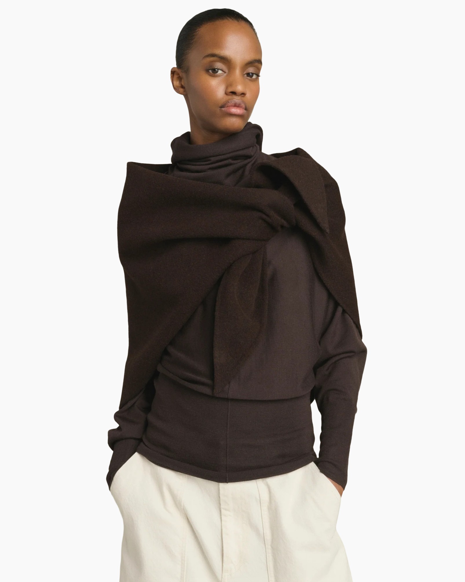 sjaal, bruin, effen,  geweven, shawl