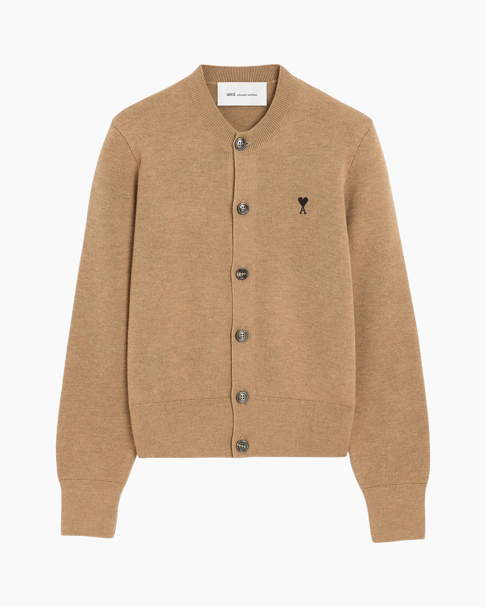cardigan, breige, knit, knopen, logo