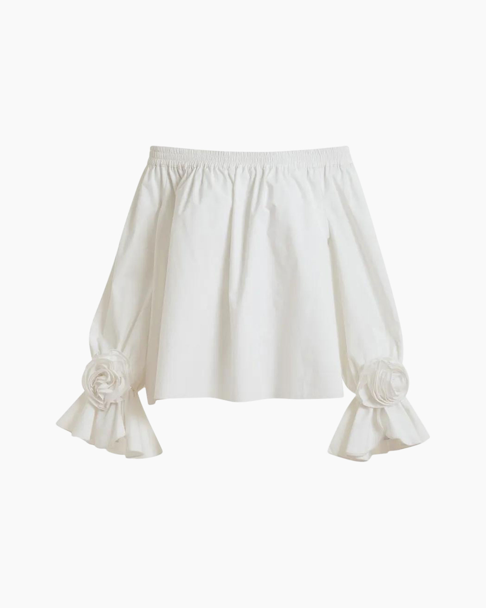 top, blouse, wit, lange mouwen, geruffleerde manchet
