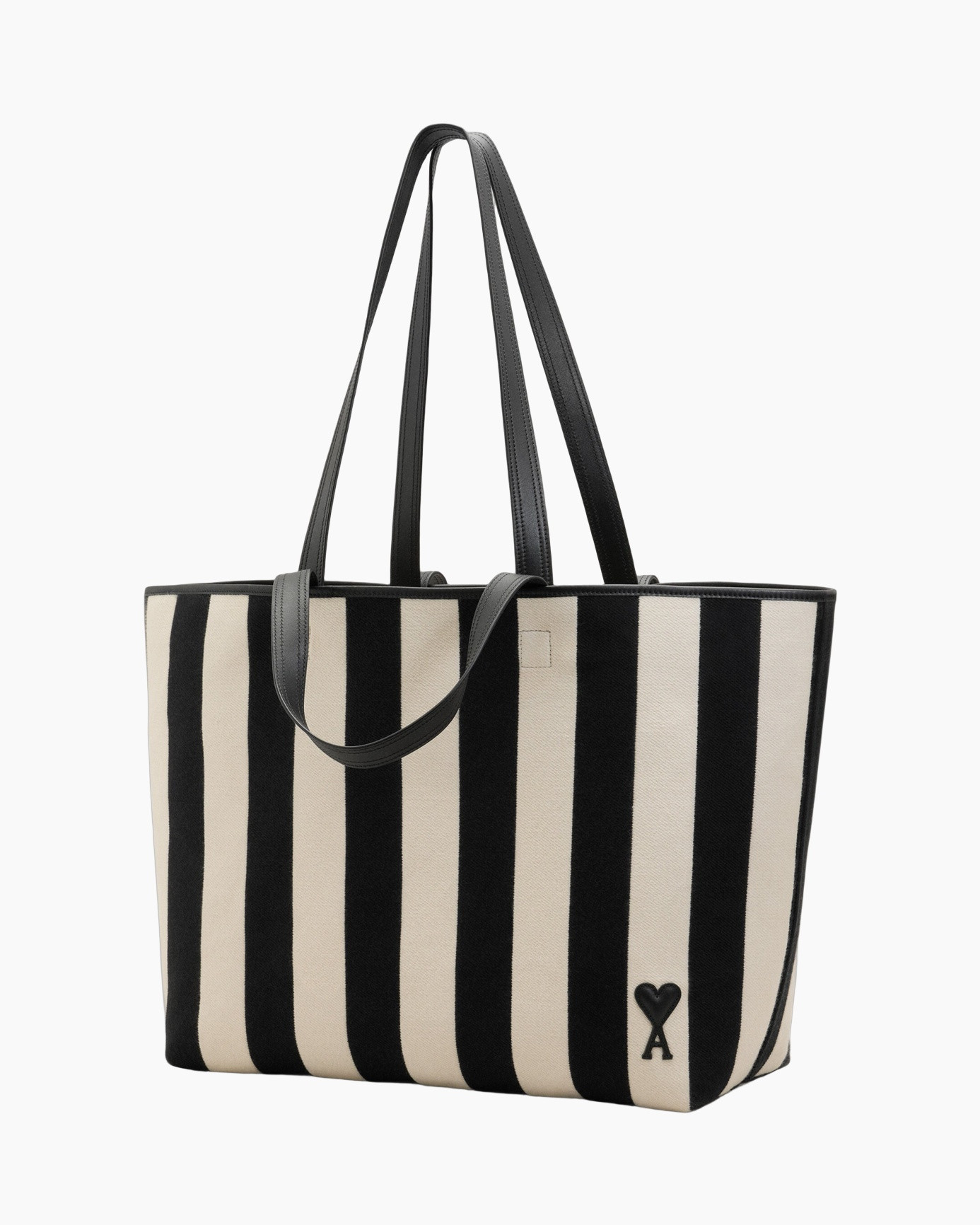 tote bag, striped, beige black, canvas, short handles