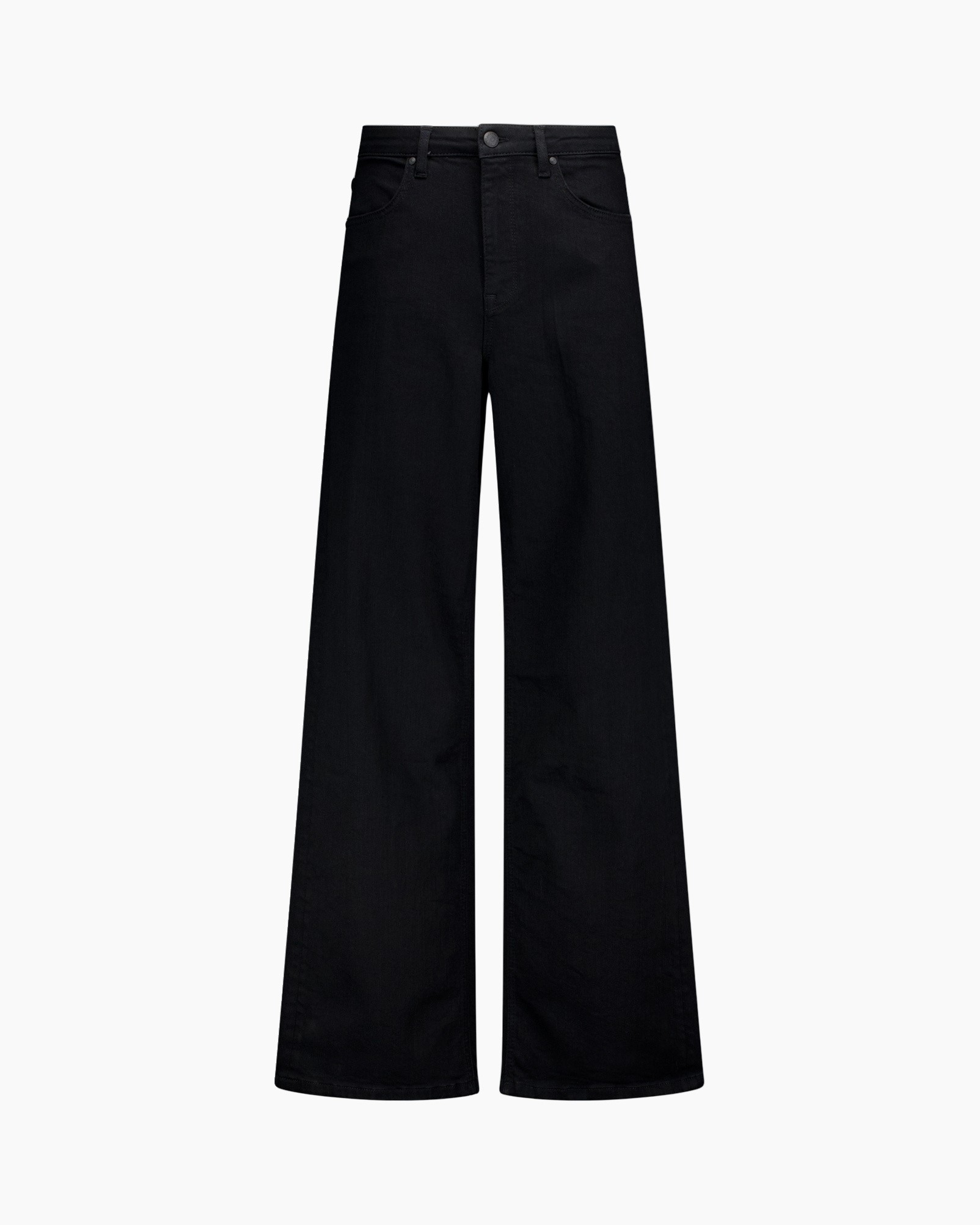 jeans, wijde pijpen, zwarte denim, vijf zakken, hoge taille