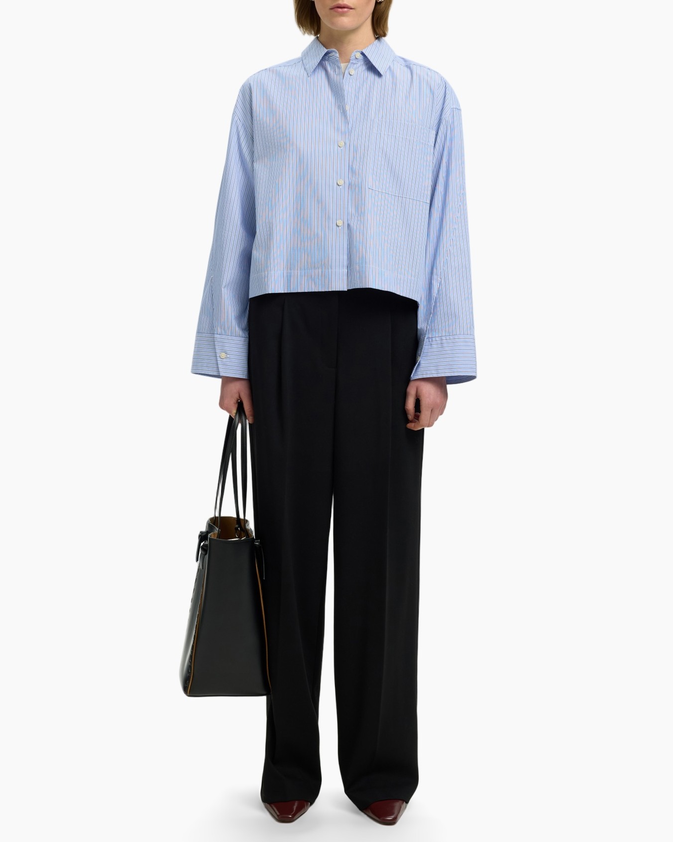 hemd, blauw shirt, knopen blouse, lange mouw, kraag blouse