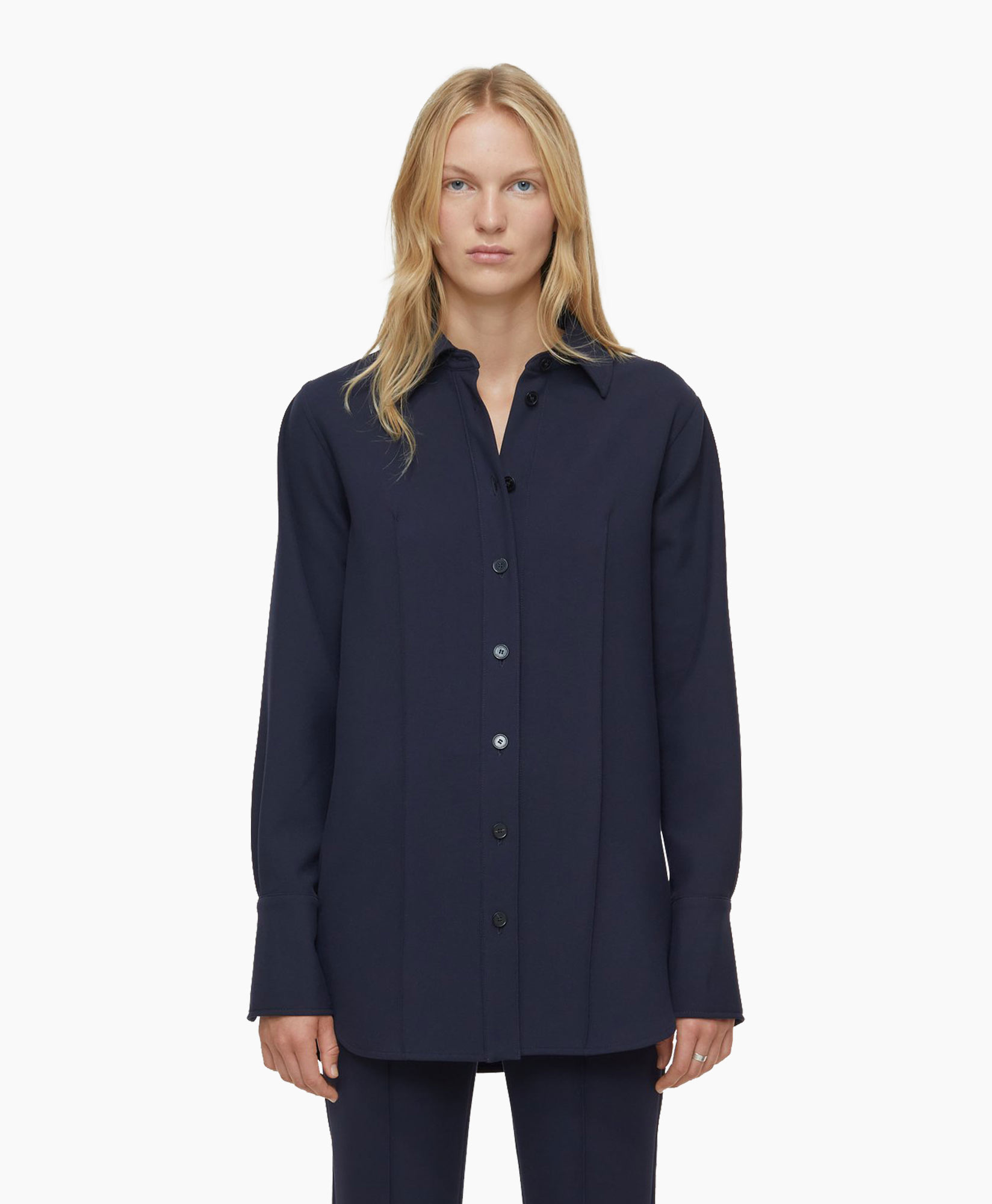 Closed Blouse Pintuck Shirt Basic Donker Blauw