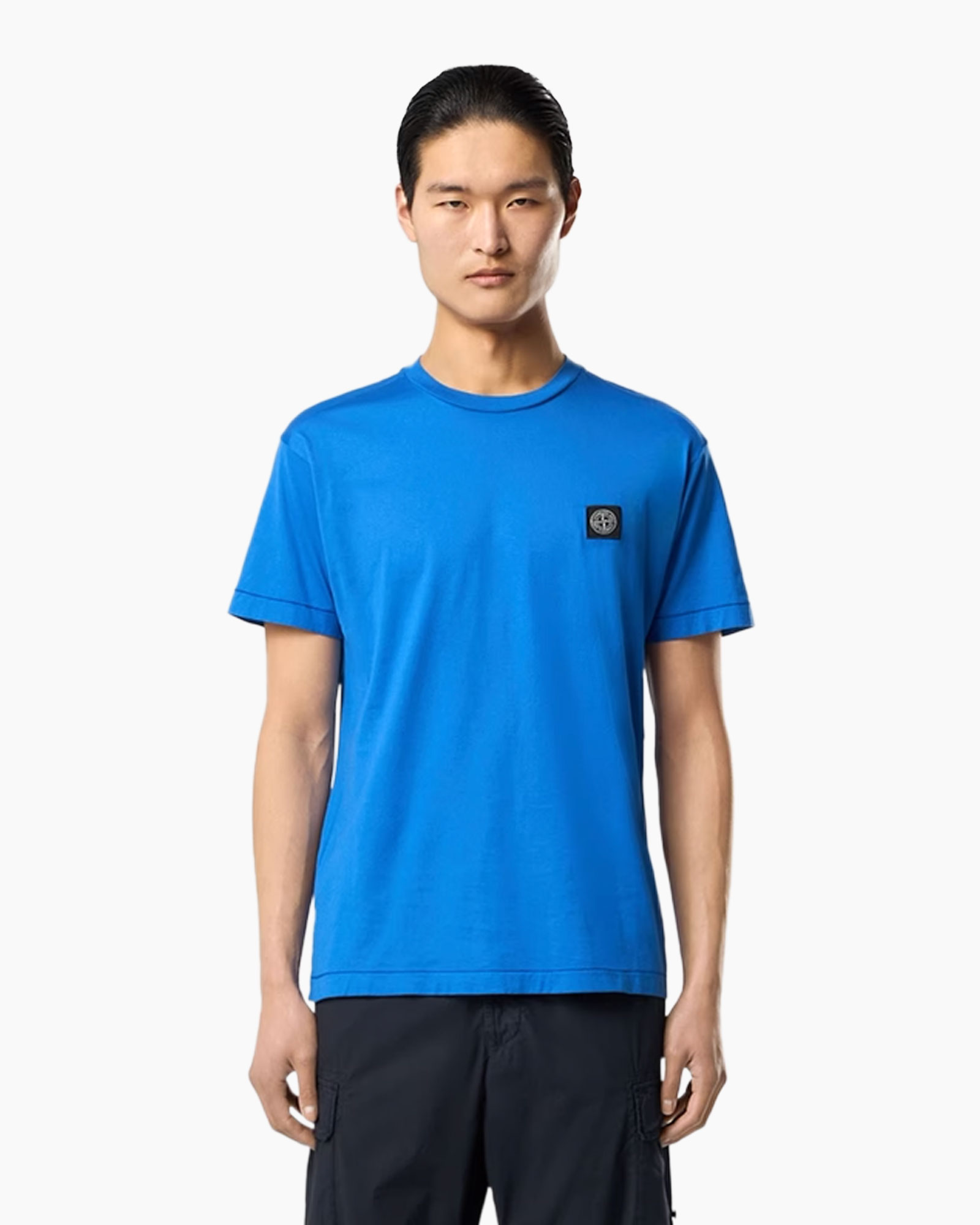 t-shirt, korte mouwen, blauw, logo patch, casual