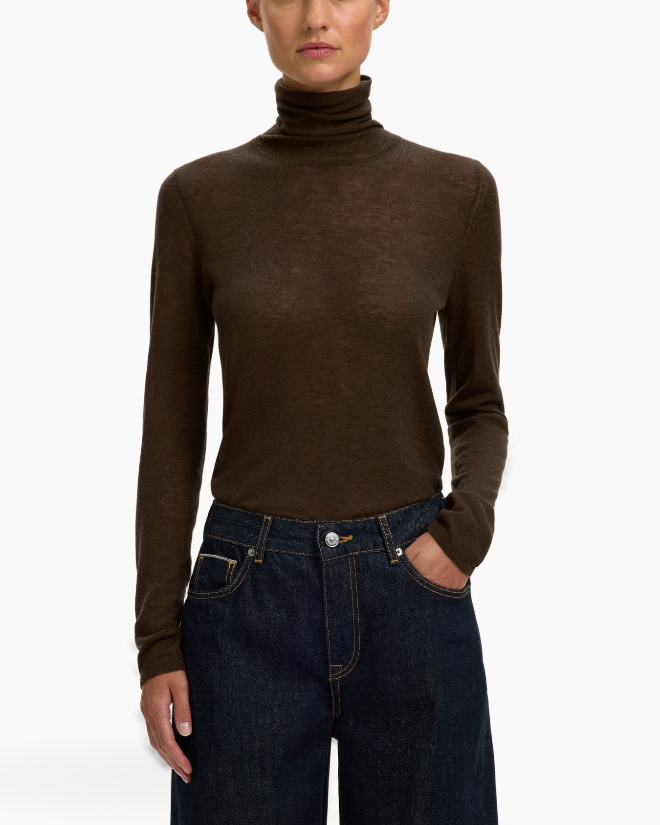 rolkraagtrui, bruin, gebreide top, langemouw, top