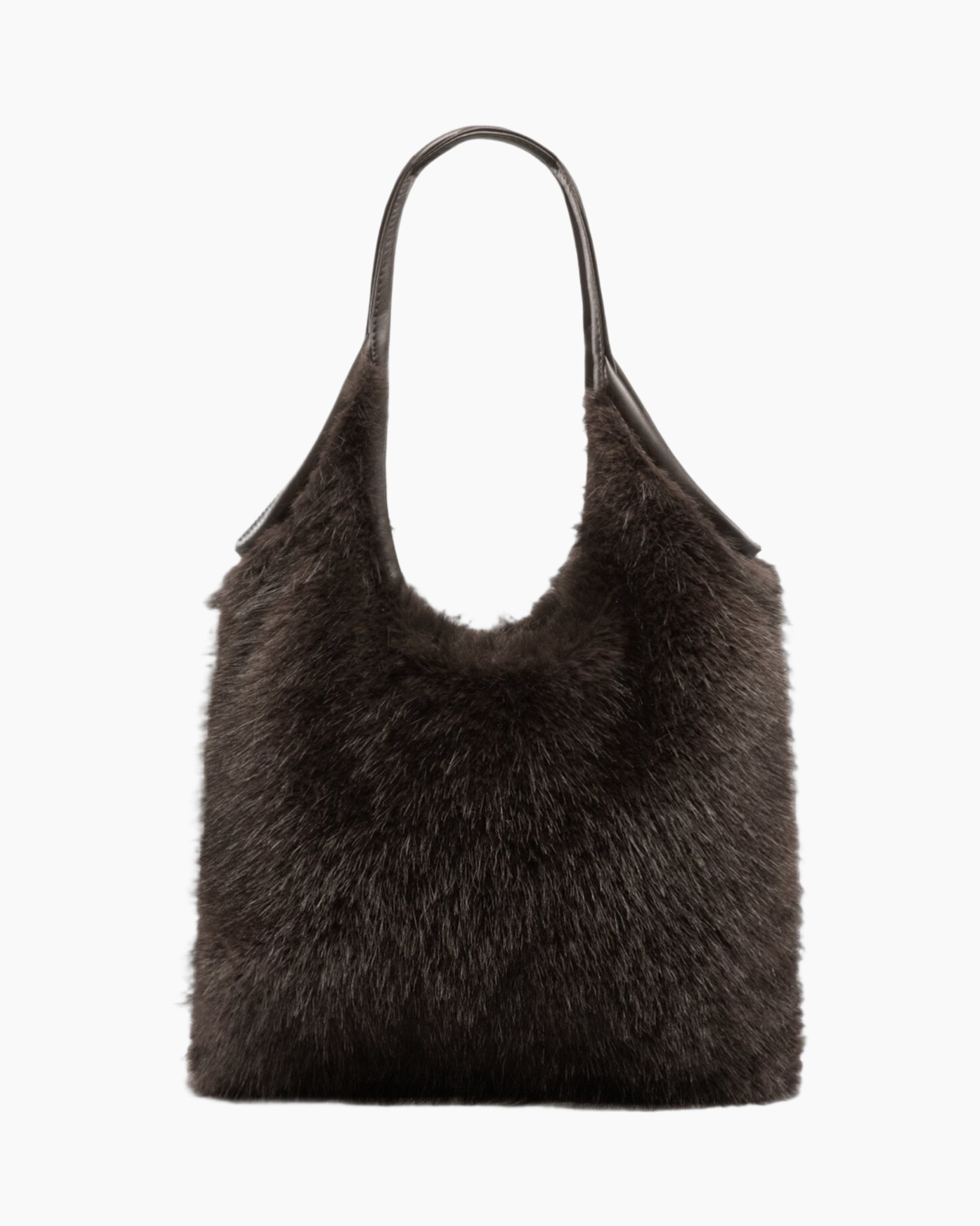 tas, schoudertas, vacht, bruin, holle handvat