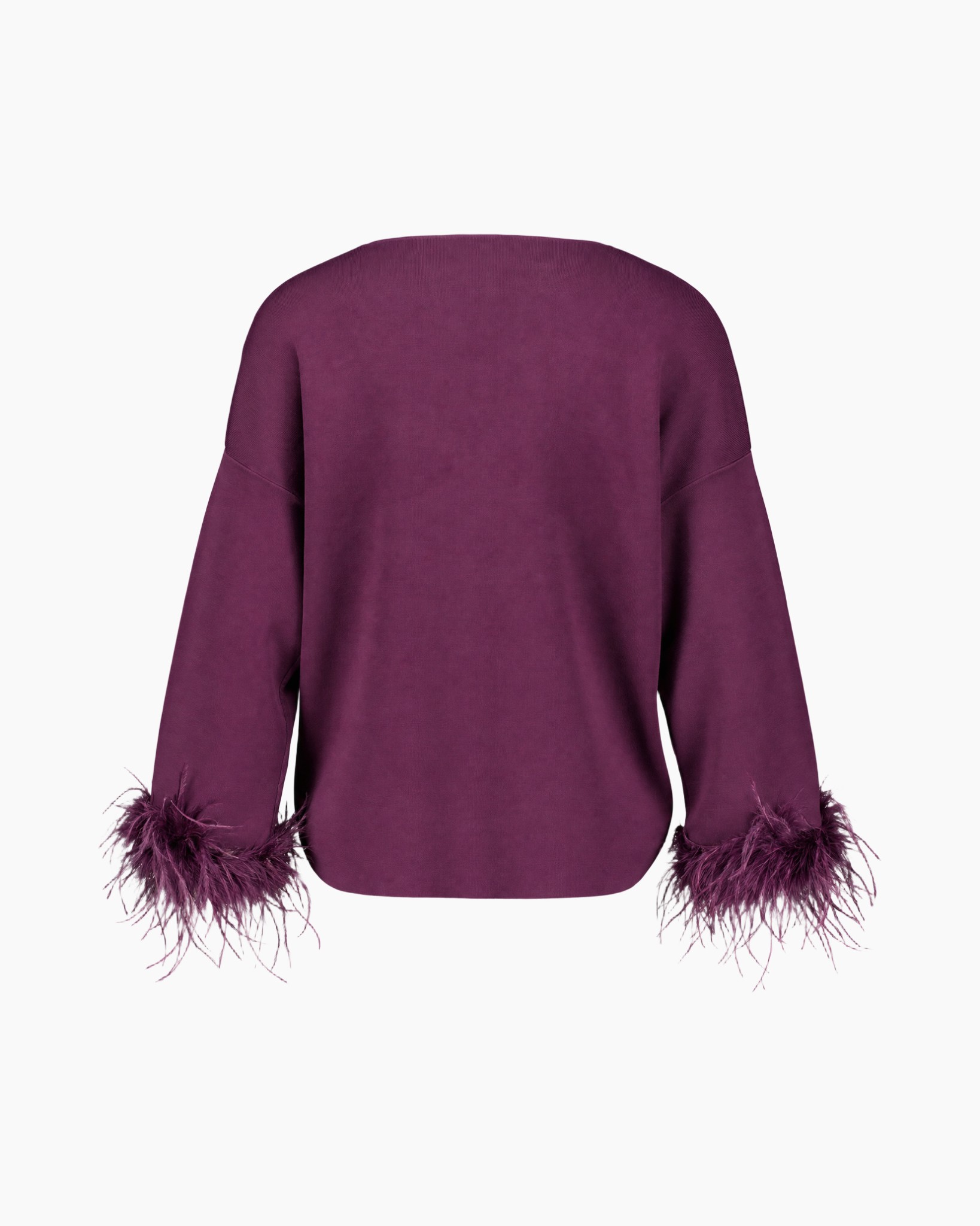 trui, lange mouw, veren afwerking, paars, effen kleur