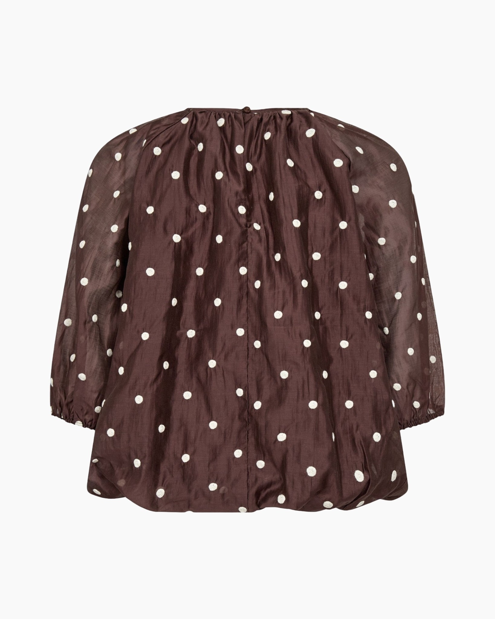 Polka dot, blouse, bruin, lange mouwen, polkadots