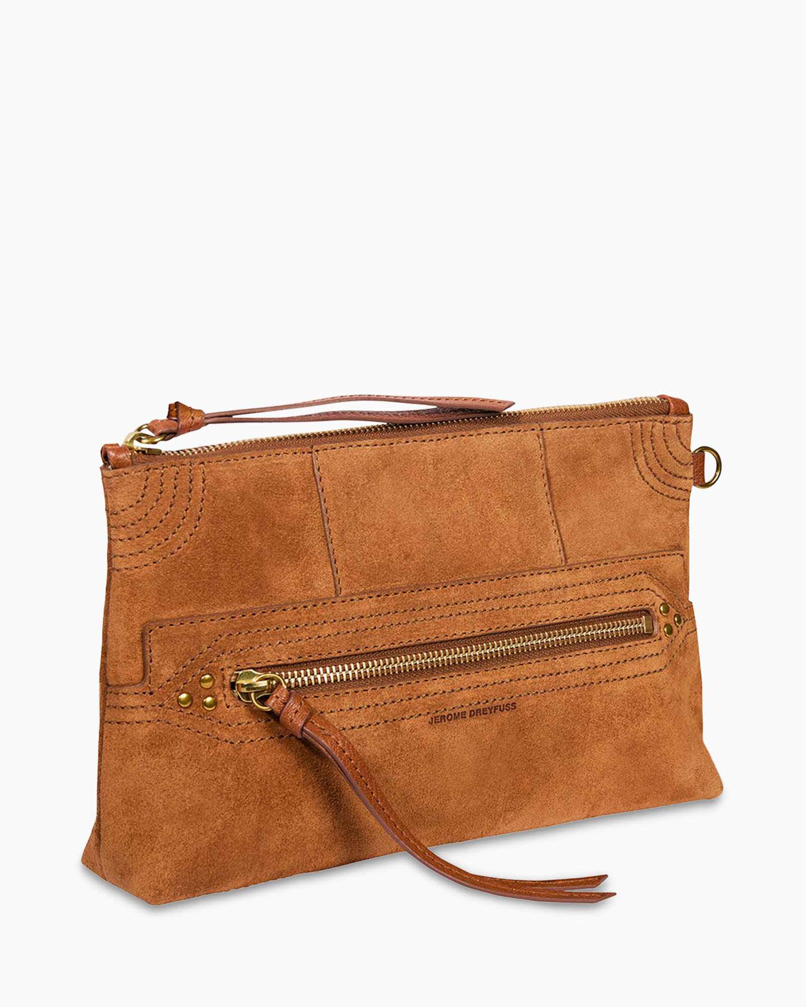 clutch, portemonnee, bruin, suede, rits