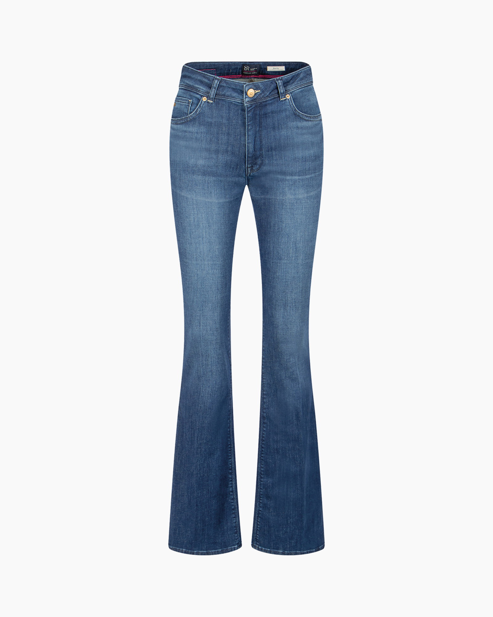 spijkerbroek, flare jeans, denim, blauw, hoog taille
