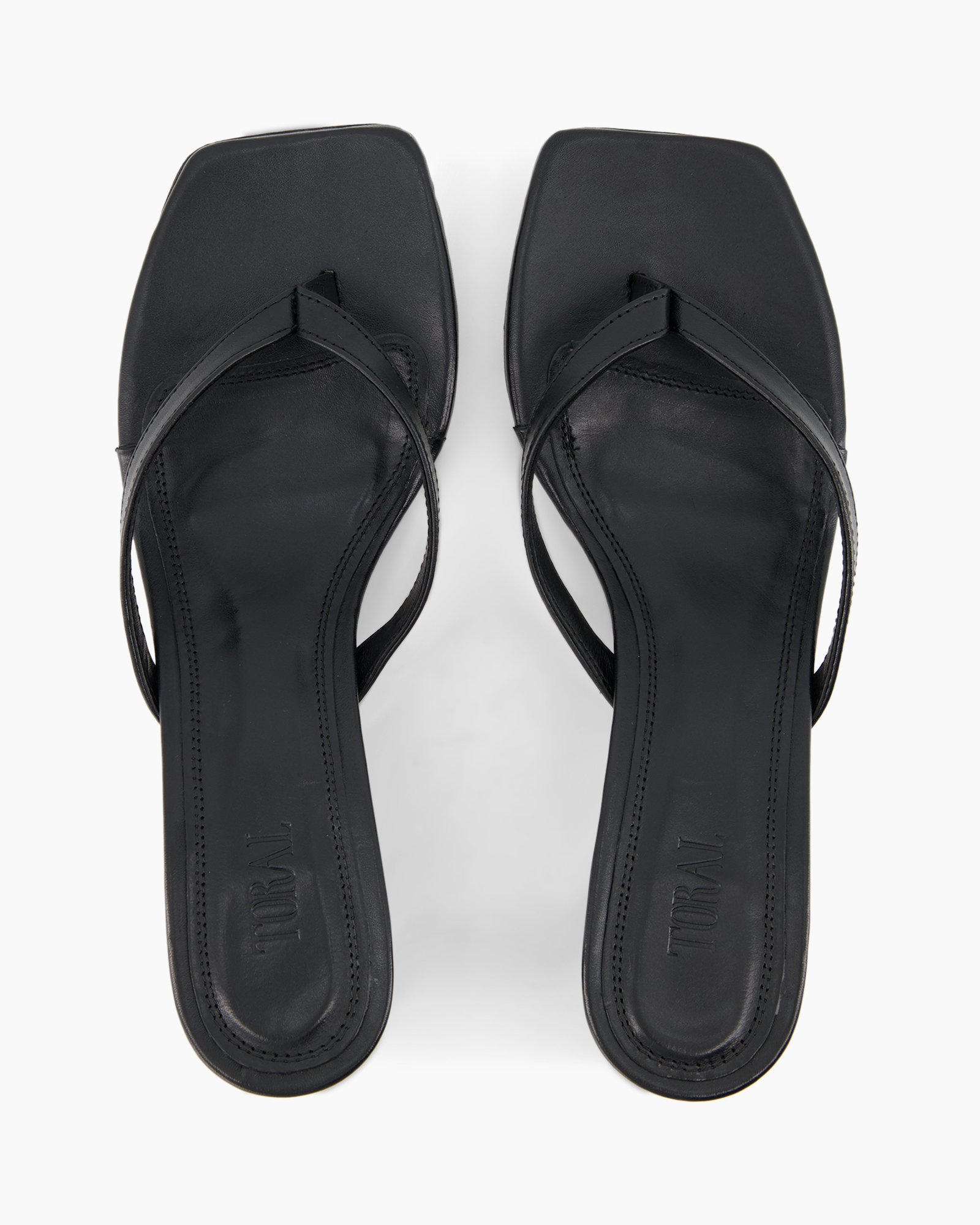 sandals, toe-post, square toe, black, flat sandals
