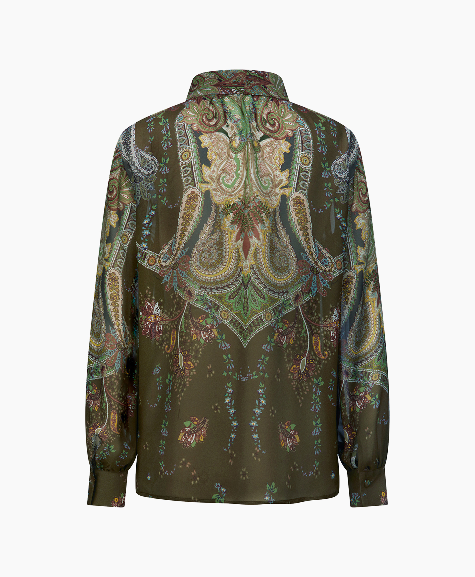 blouse, paisley, lang-sleeve, groen, patroon