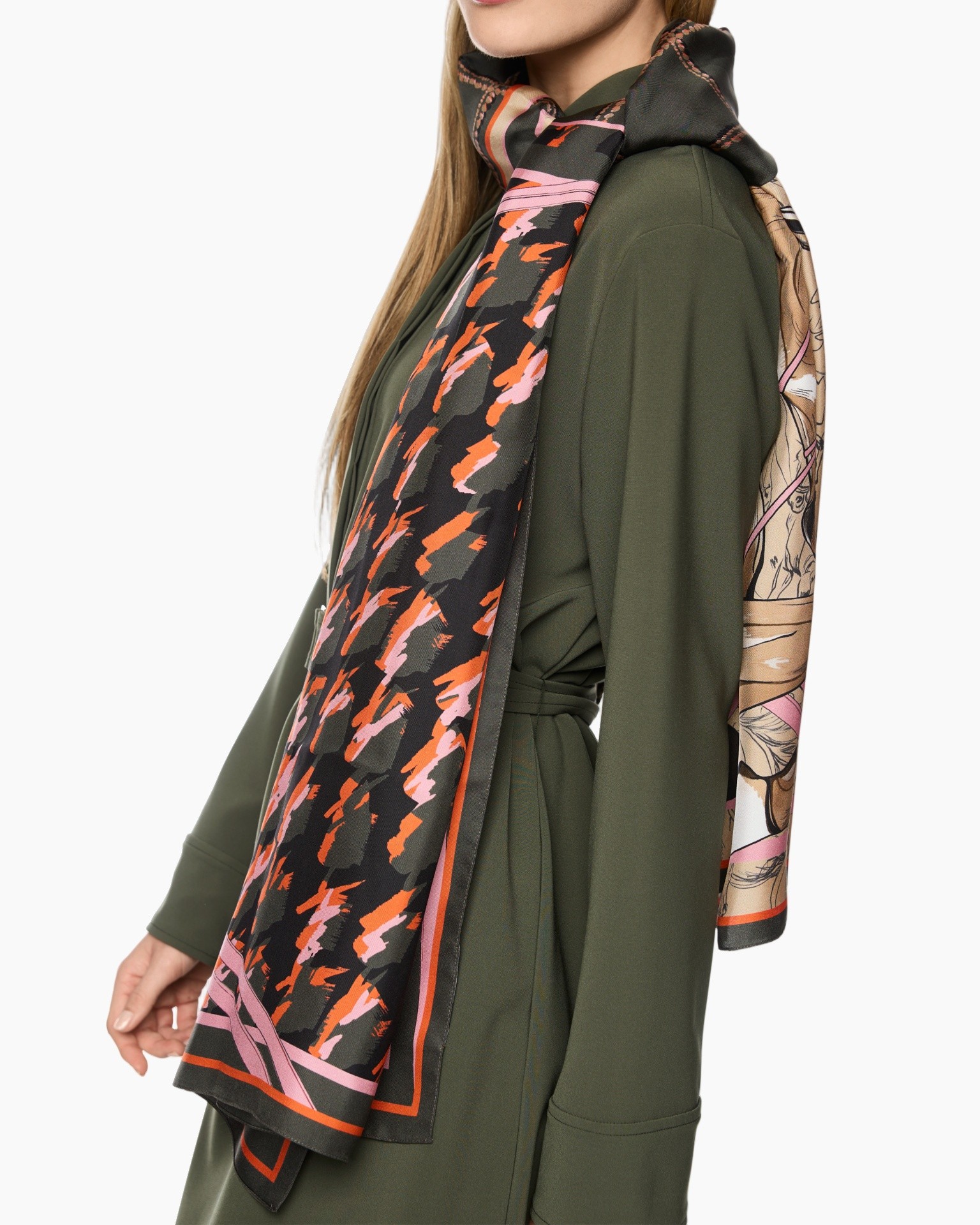 sjaal, abstract patroon, veelkleurige sjaal, fashion sjaal, buitenkleding accessoire