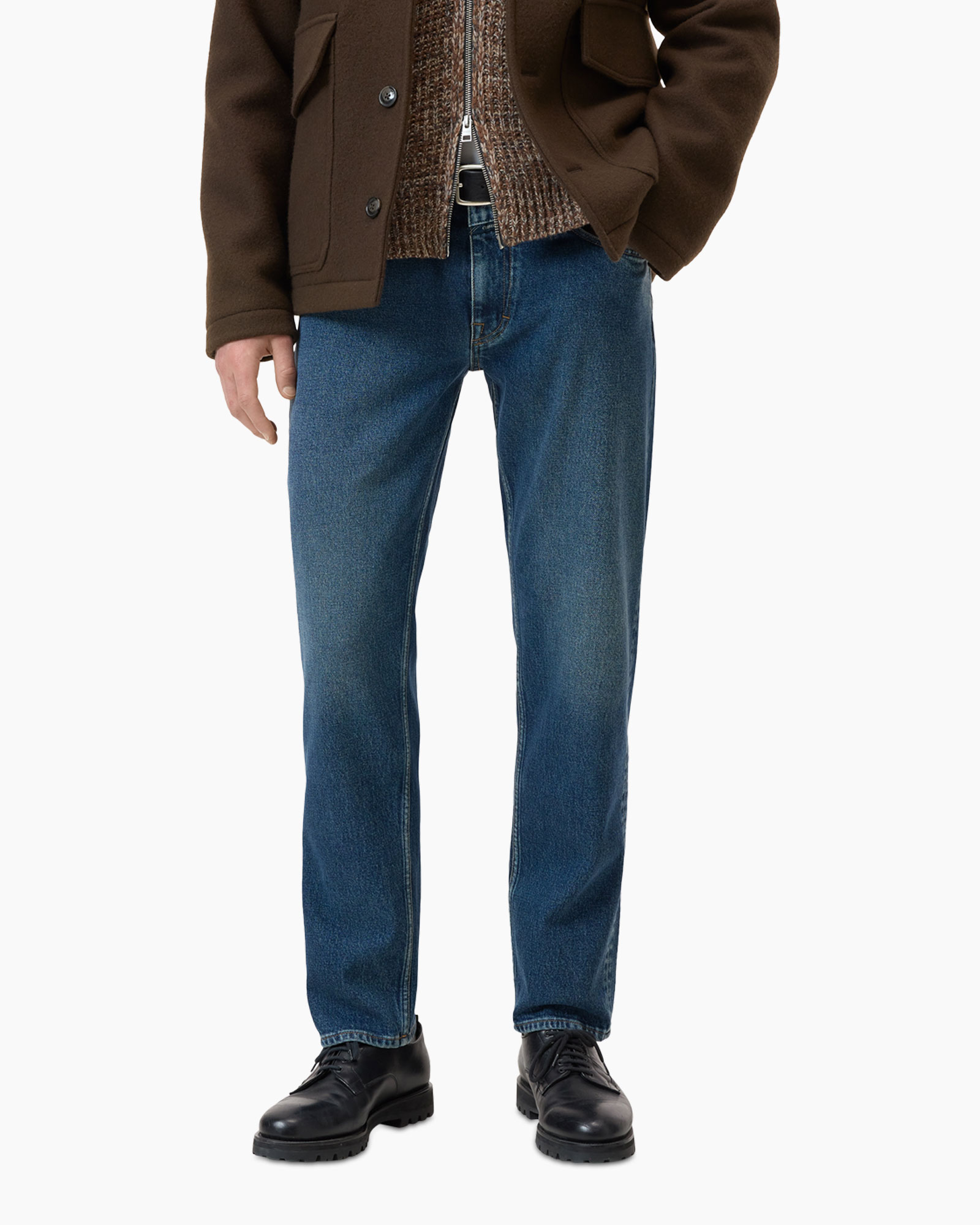 broeken, denim, recht model, blauw, pants