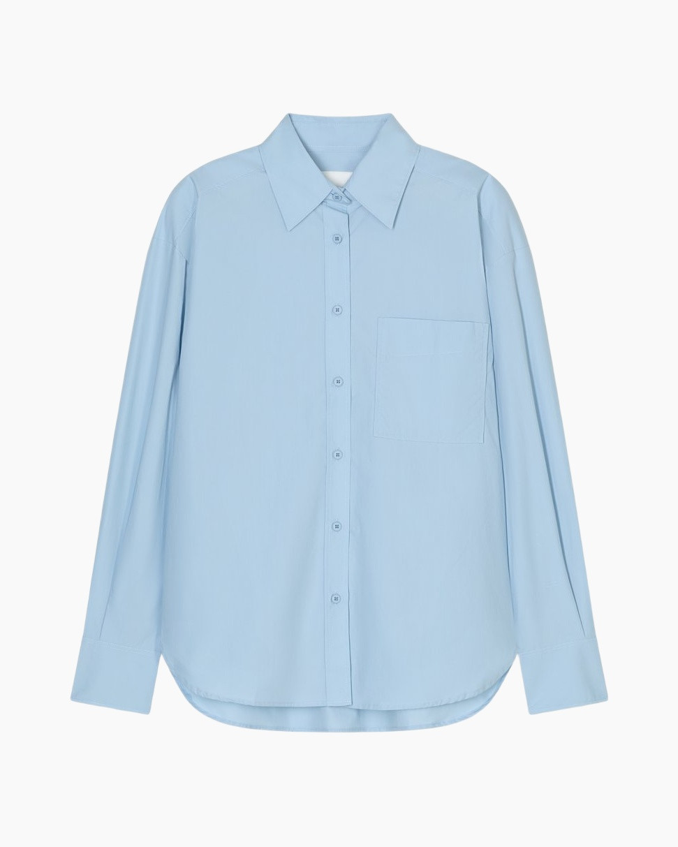 knopsluit, hemd, lange mouwen, blauw, zak