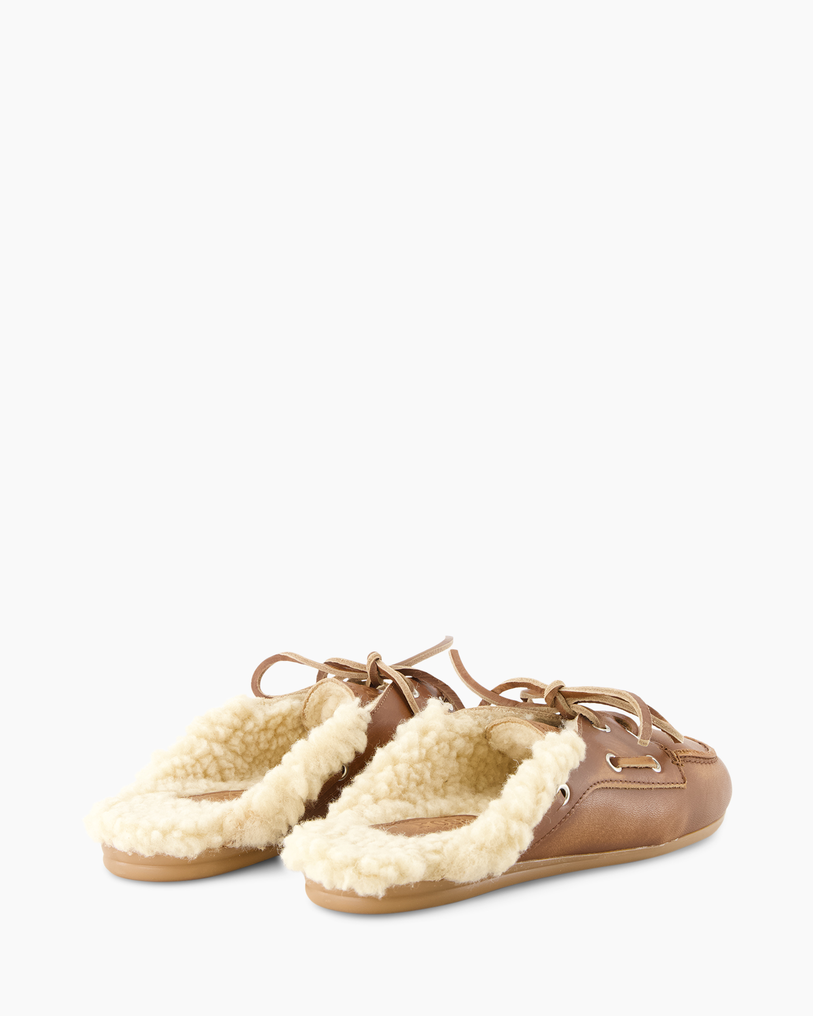 mocassins, shearling, leer, bruin, insteek slips