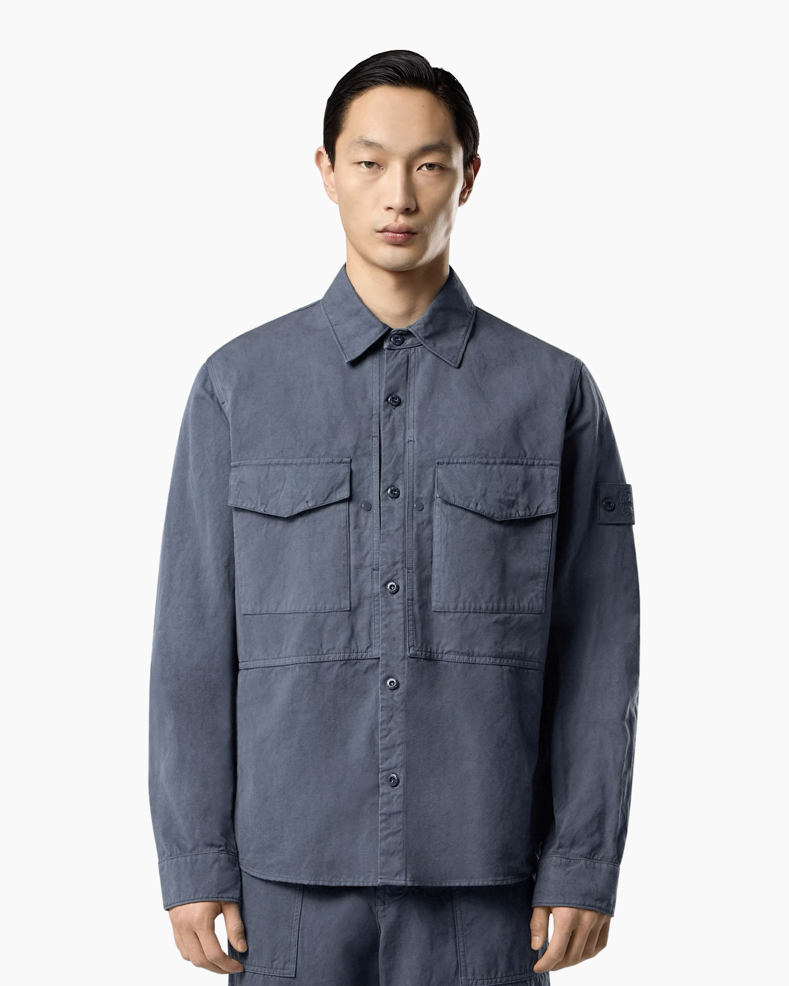 werk shirt, lange mouw, knopsluiting, twee borstzakken, slim fit