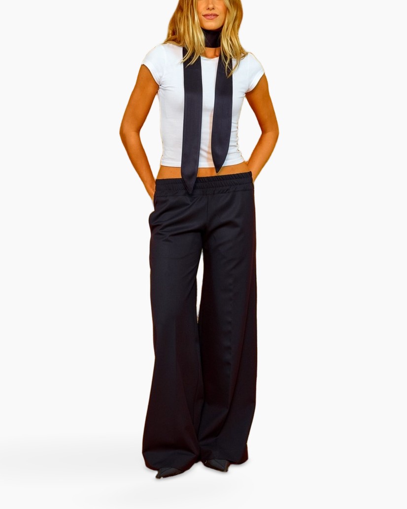 broek, wijd, zwart, elastische-band, top met sjaal