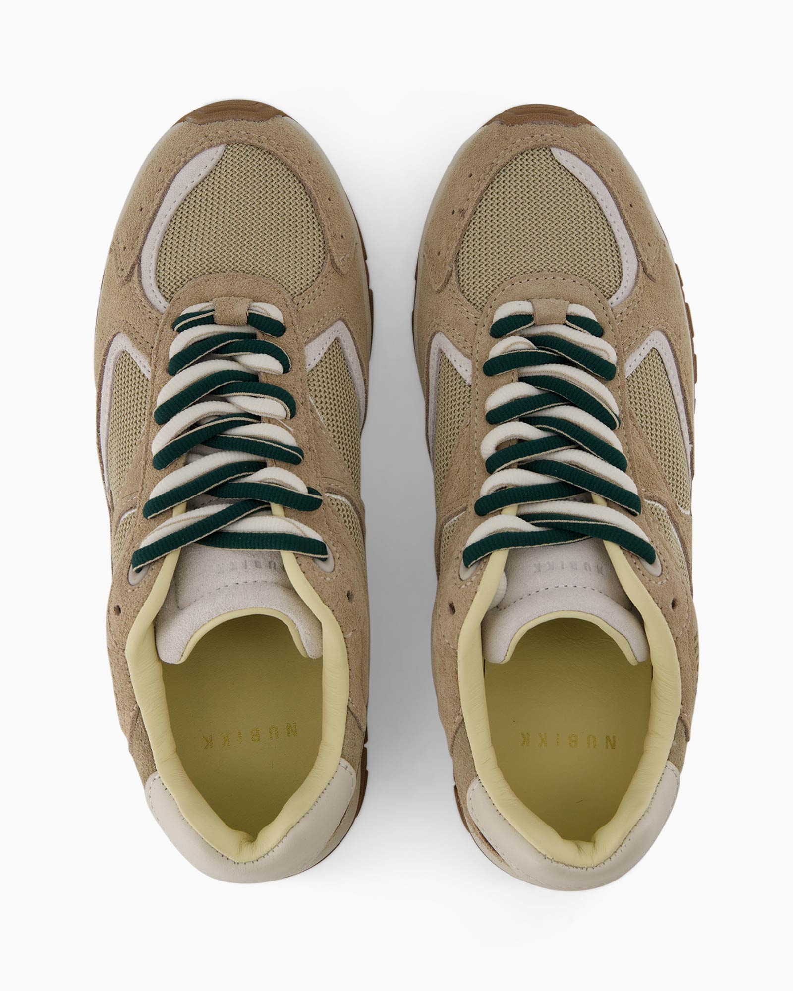 sneakers, mesh, tan, groene veters, laag model