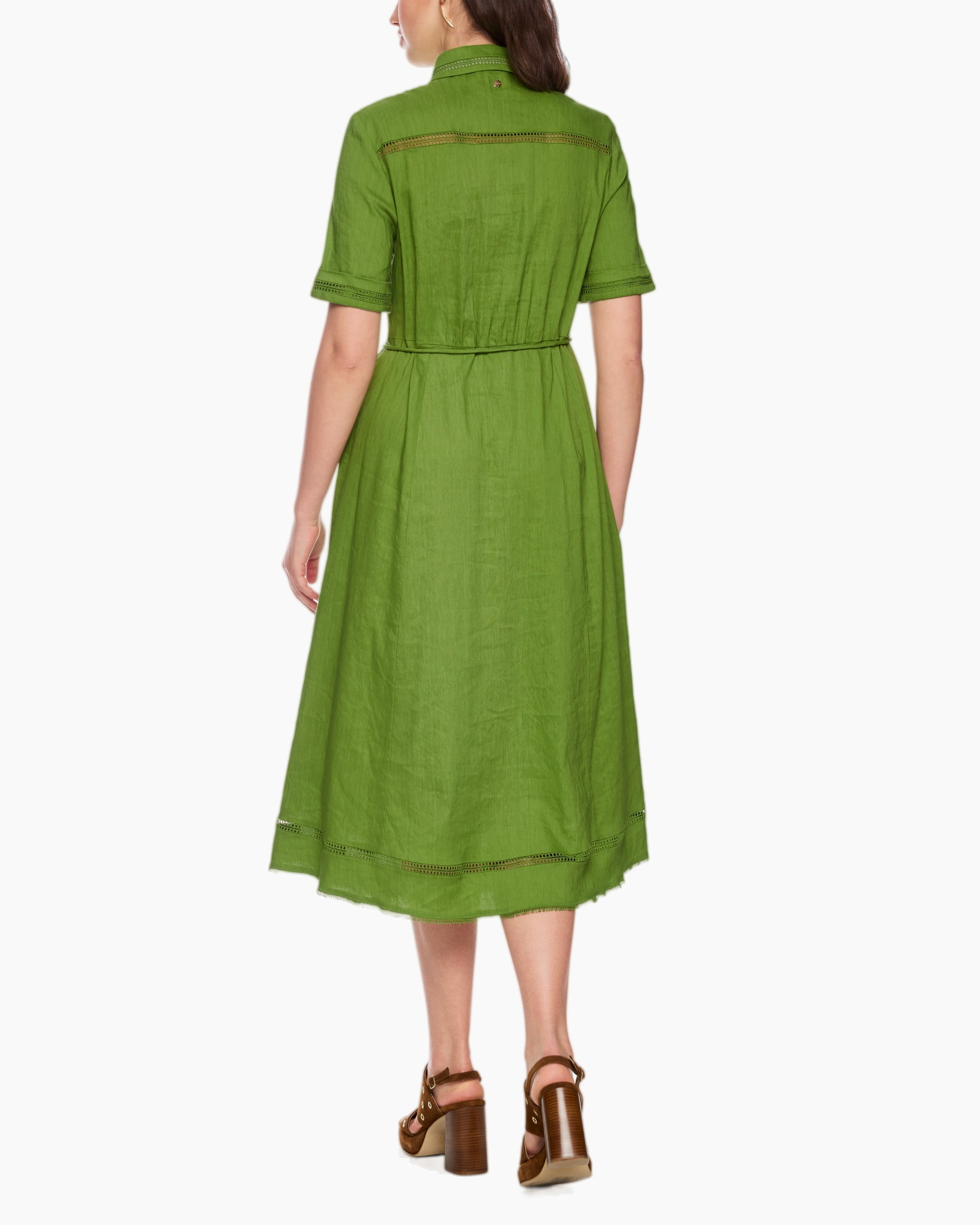 jurk, linnen, groen, midi, riemop