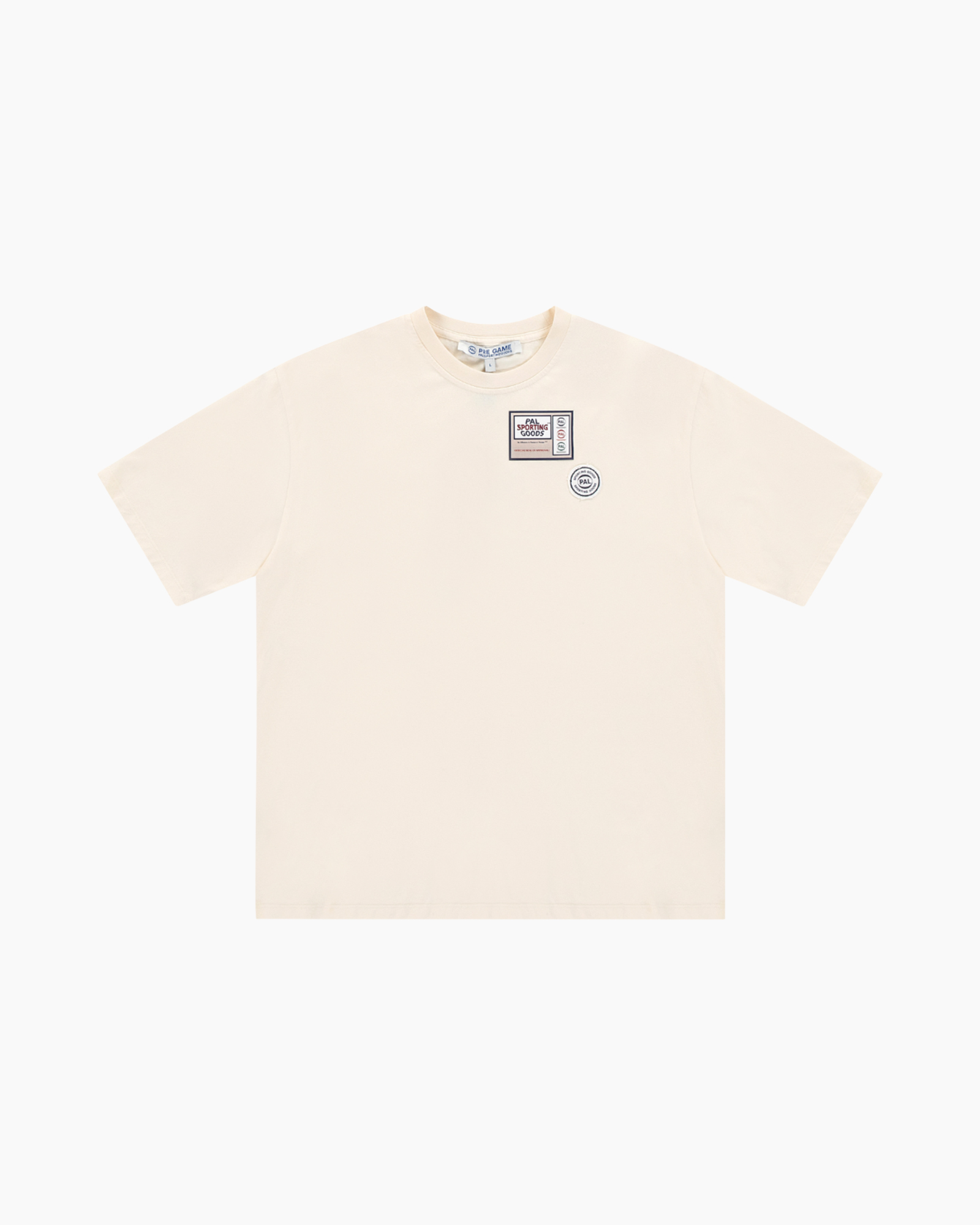 t-shirt, cream, short-sleeve, applique, patch