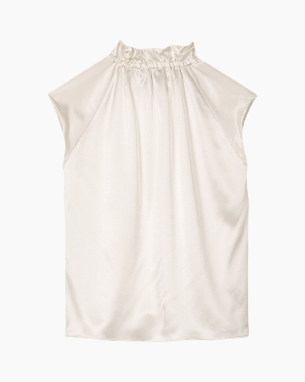 top zonder mouwen, halslijn hoog, crème, gladde stof, effen
