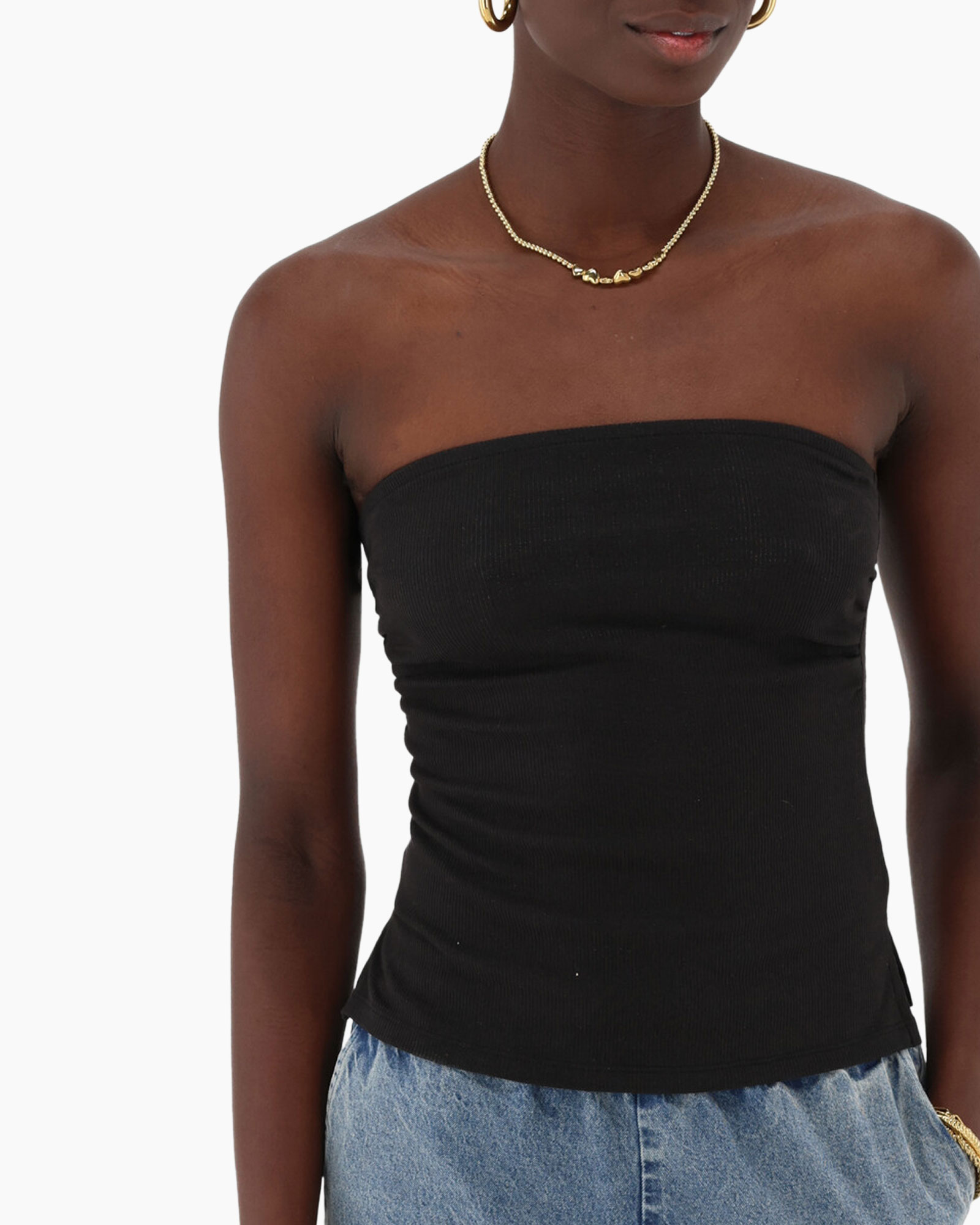 Top Strapless Top Rib Zwart