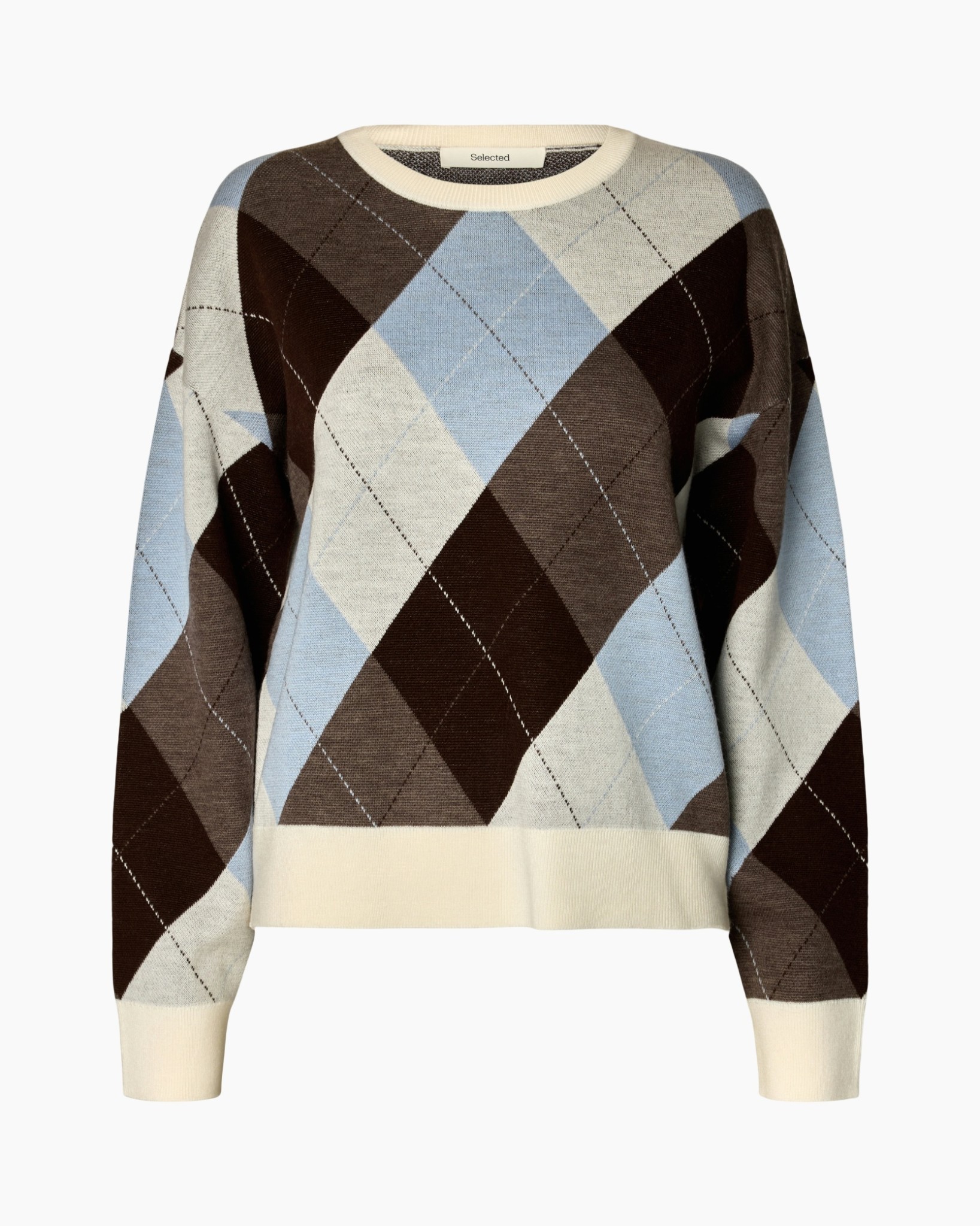 argyle, trui, gebreid, kleurrijk patroon, lange mouw