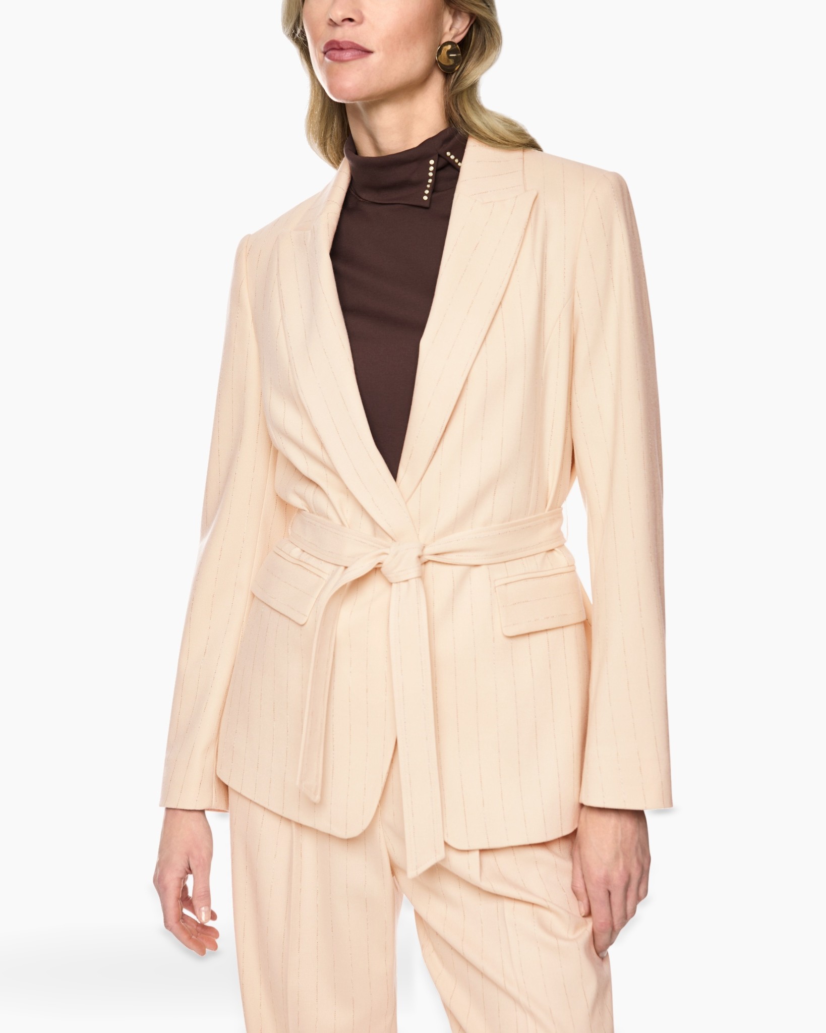 blazer, blei belted blazer, speldenstreep, lichtroze, pak set
