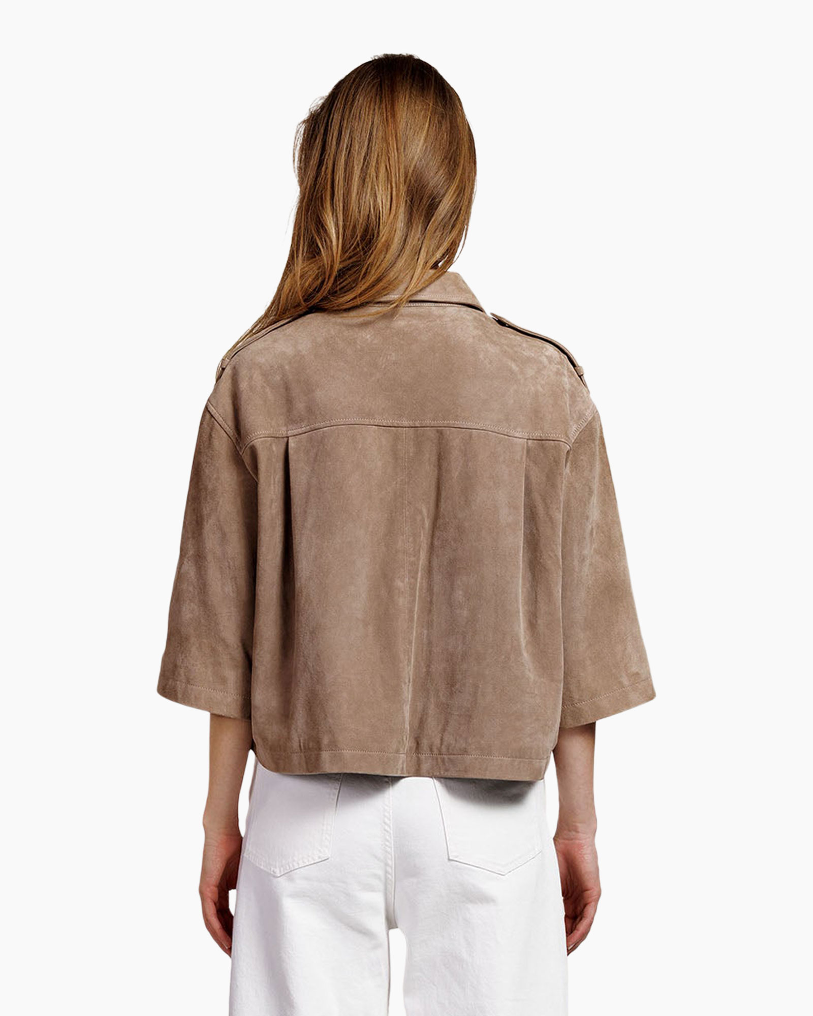 shirt, top, short-sleeve, pocketed, brown suede