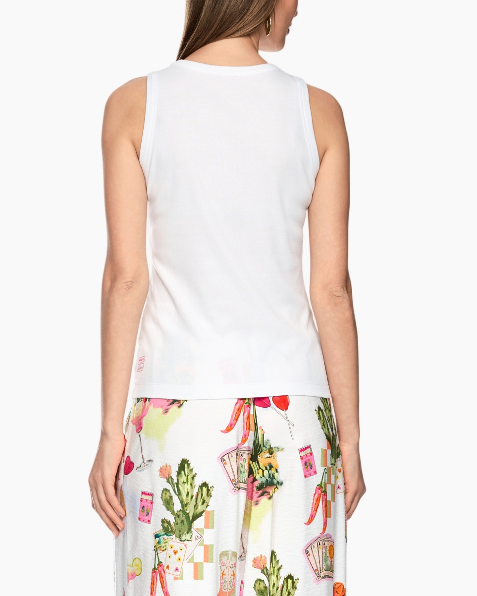 tanktop, t-shirt met afbeelding, cactusprint, witte top, cropped pasvorm