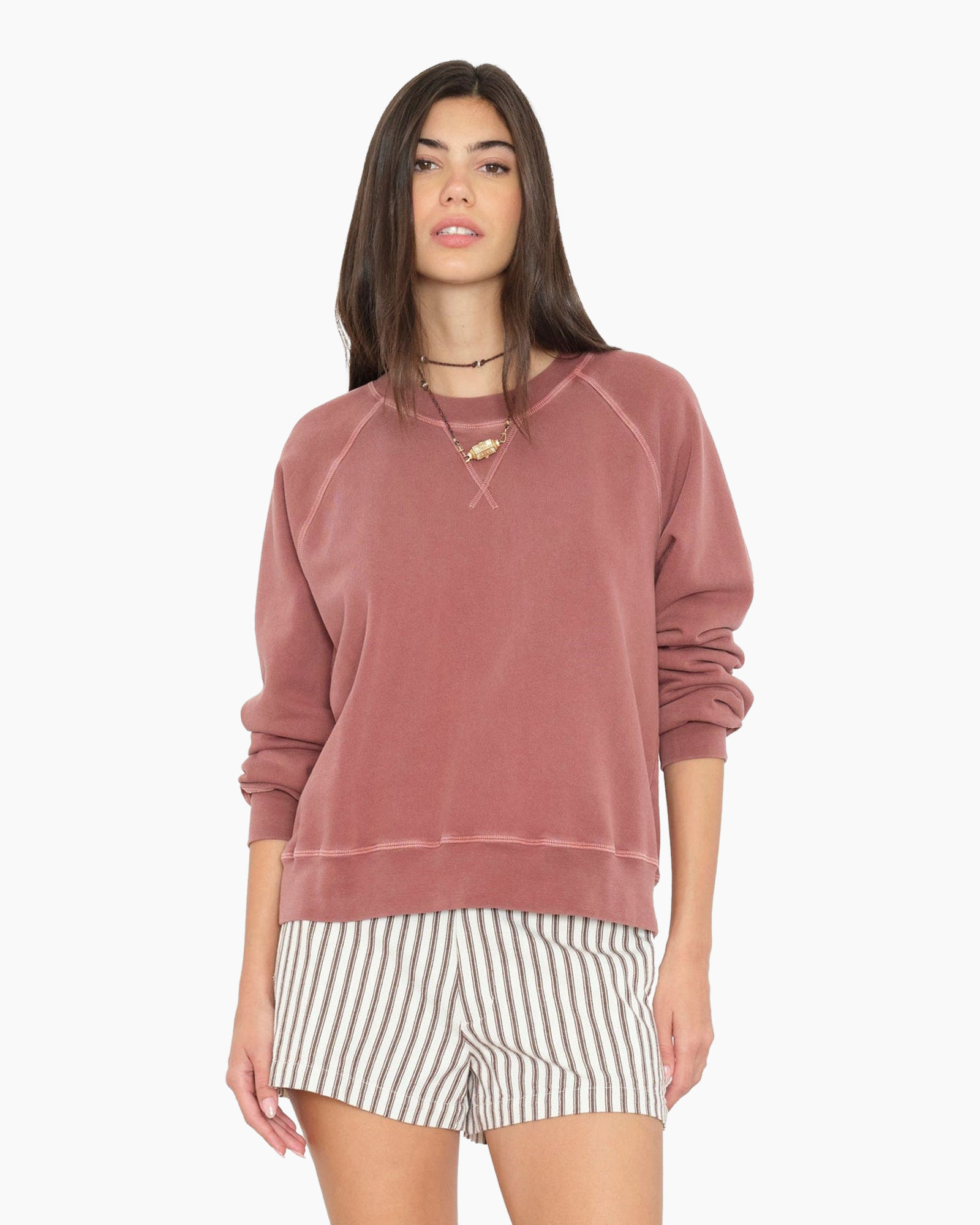 crewneck, sweatshirt, roze, lange mouwen, shorts