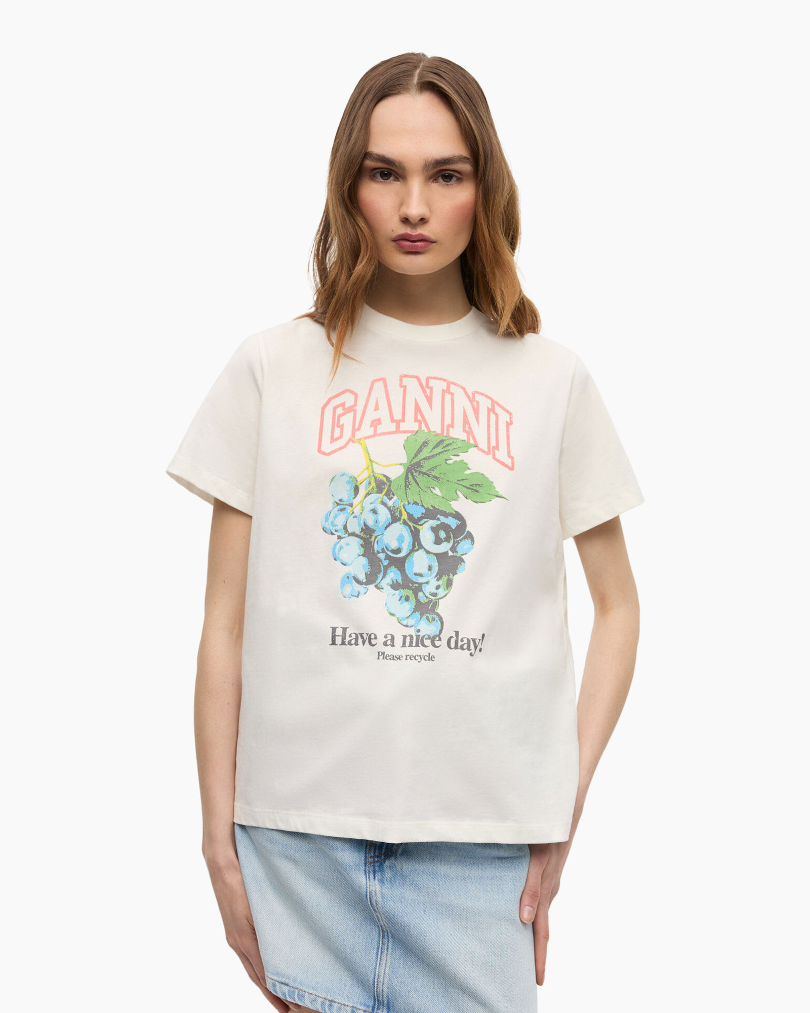 T-shirt Korte Mouw Basic Cotton Jersey Grapes Rela Off White