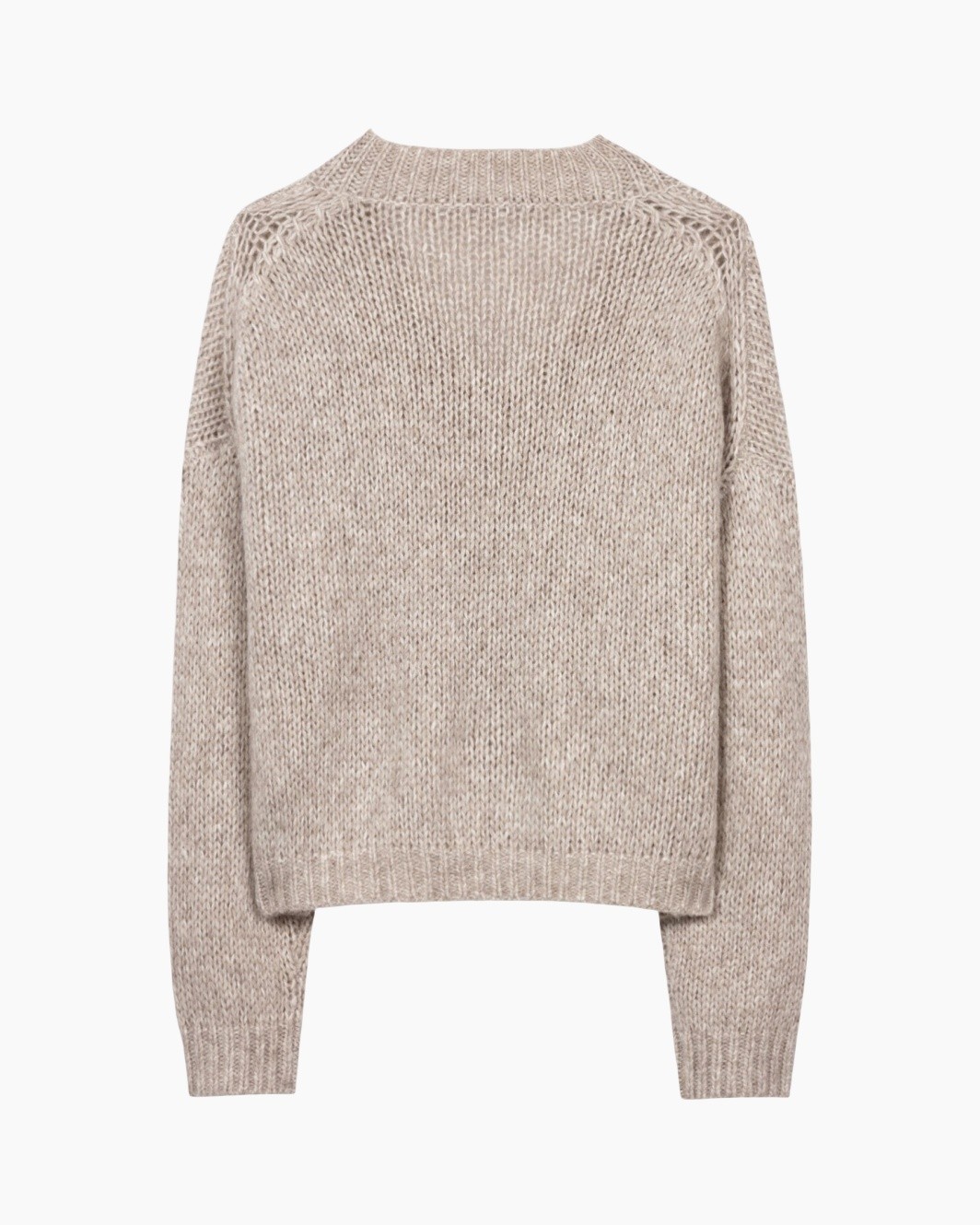trui, beige, dikke gebreide, rond hals, lange mouwen