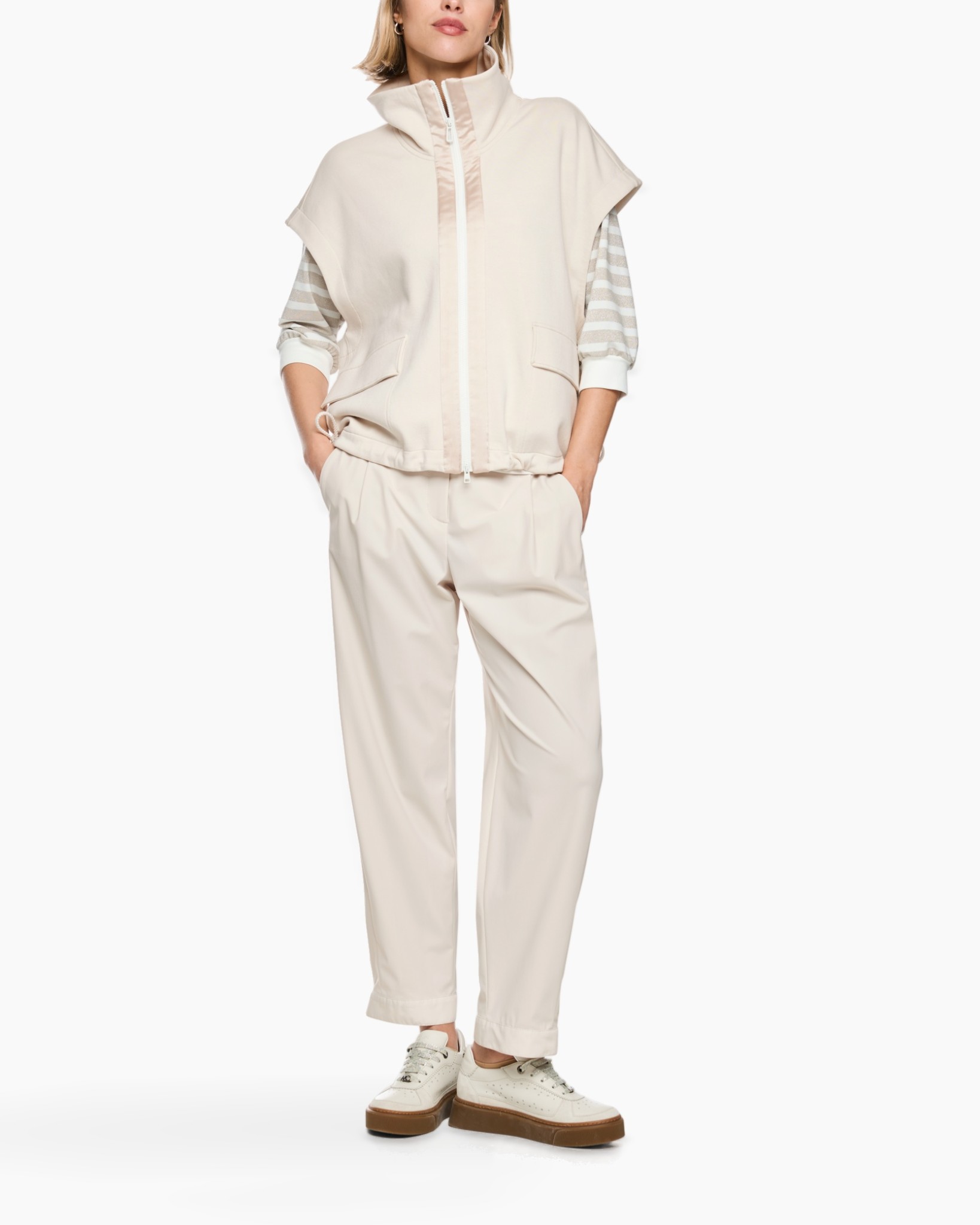 jas, draagbroekpak, beige, rits, zakken