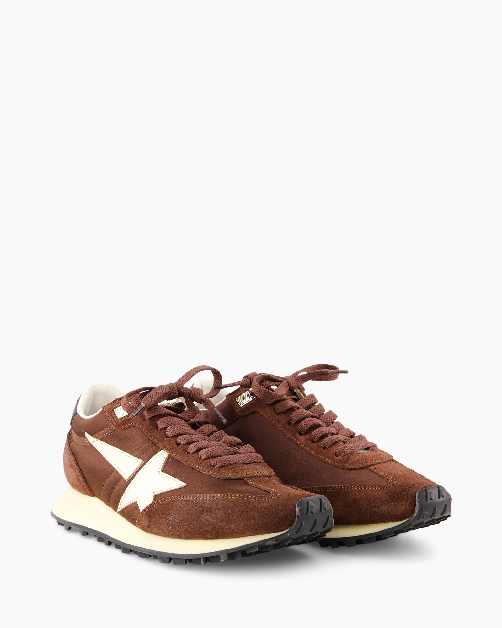 sneaker, bruin, ster-logo, suede, veteren