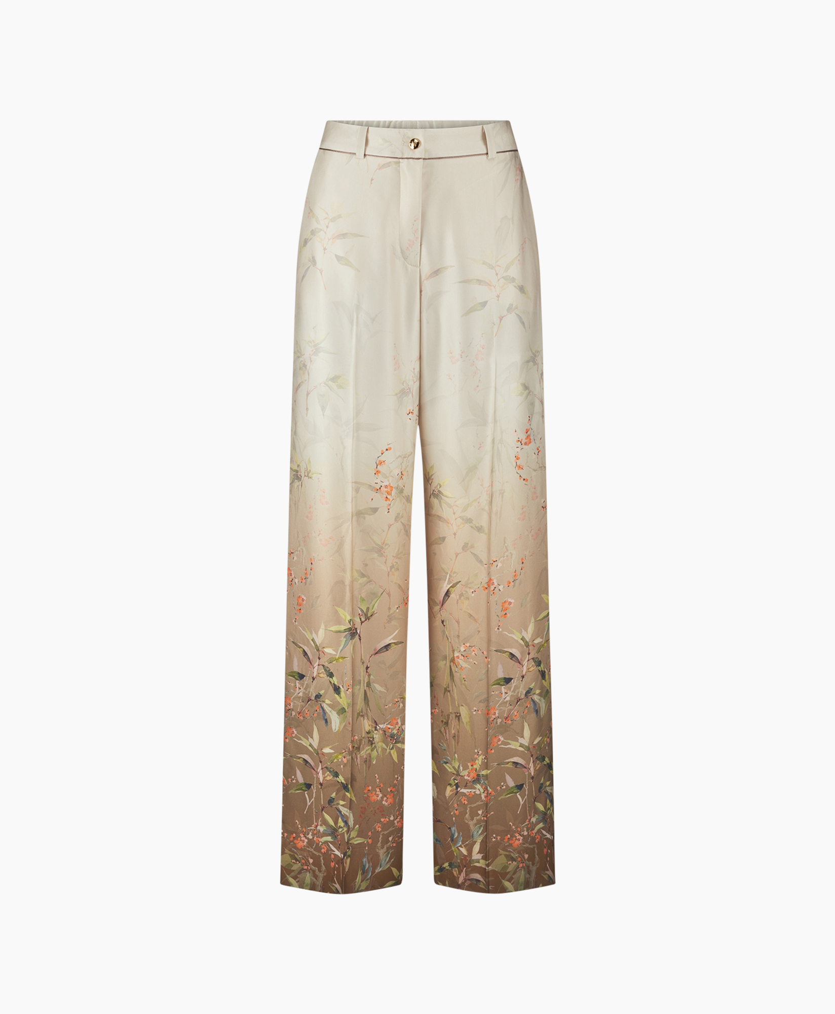 pantalon palazzo, print floral, gradatie, beige, wijdte pijp
