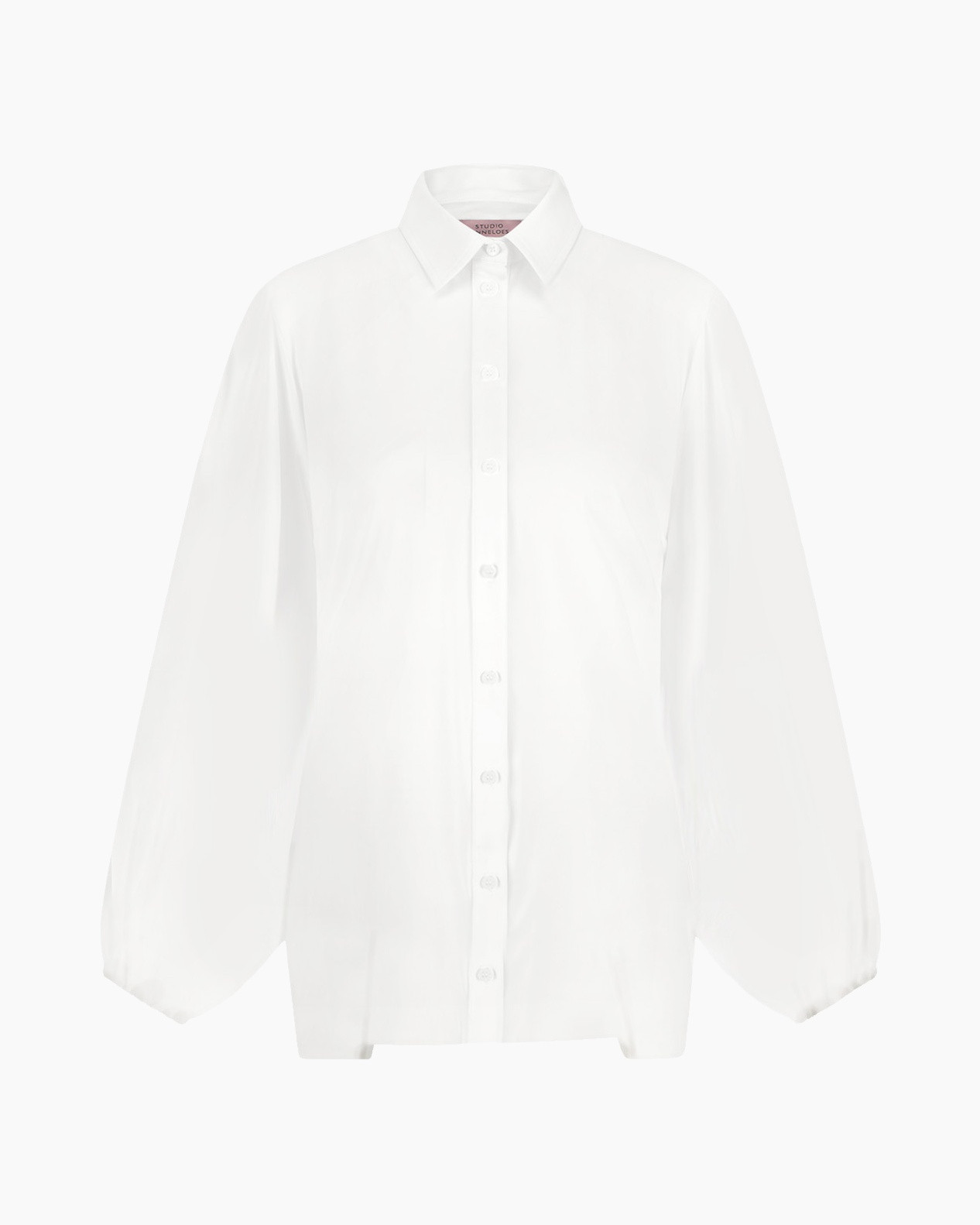 blouse, wit, lange mouw, kraagshirt, eenvoudig