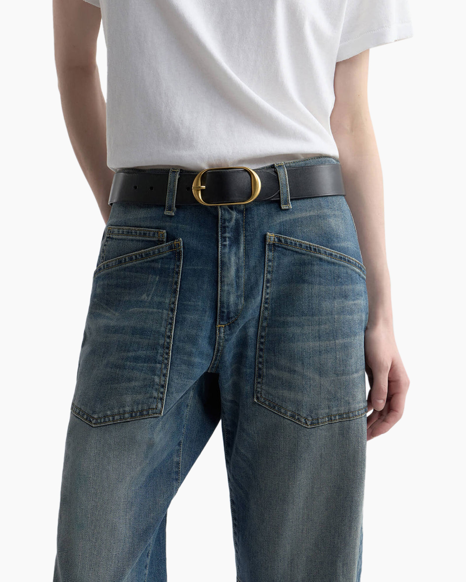 jeans, denim, hoge taille, zakken, riem