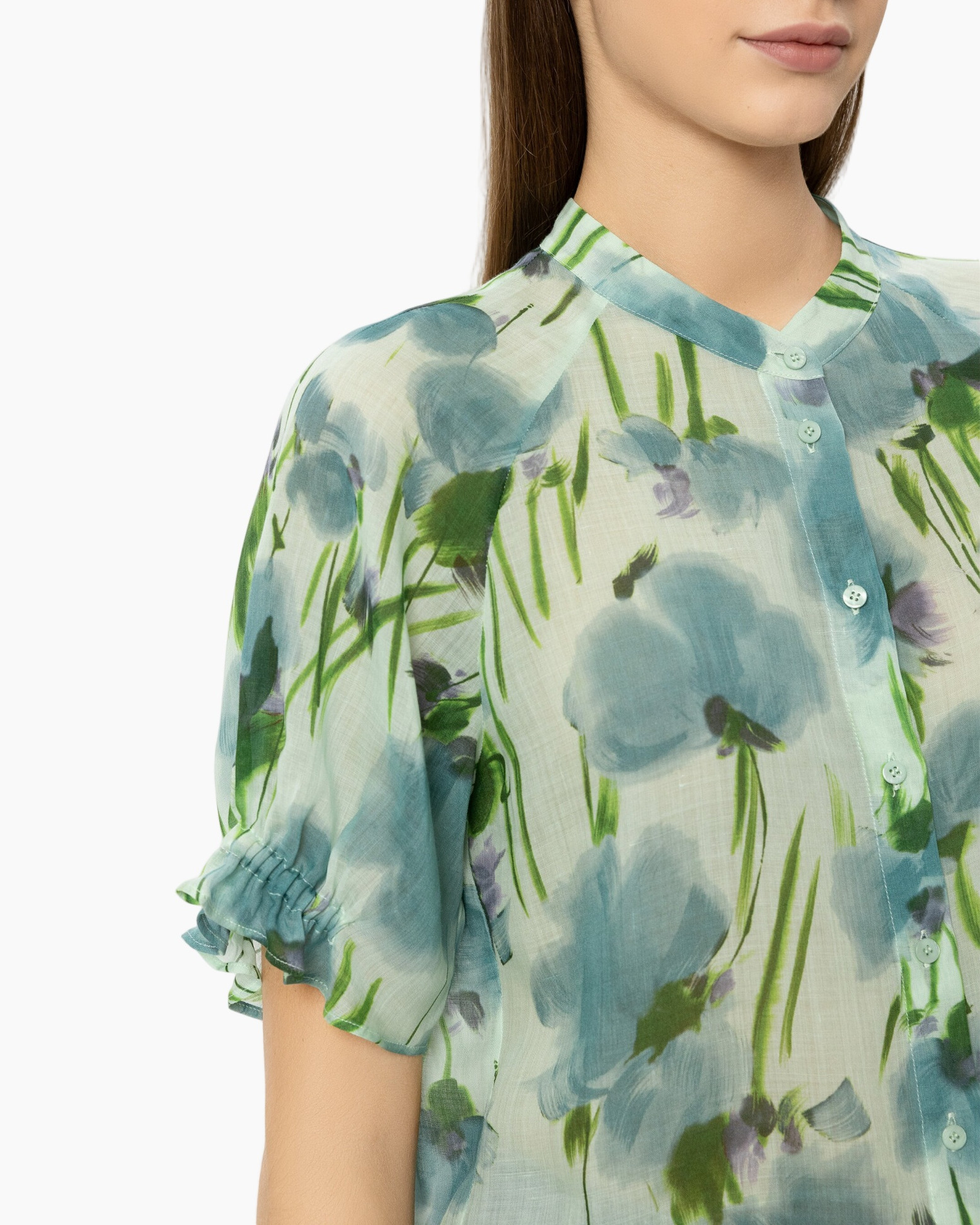 blouse, floral, short sleeve, green, sheer