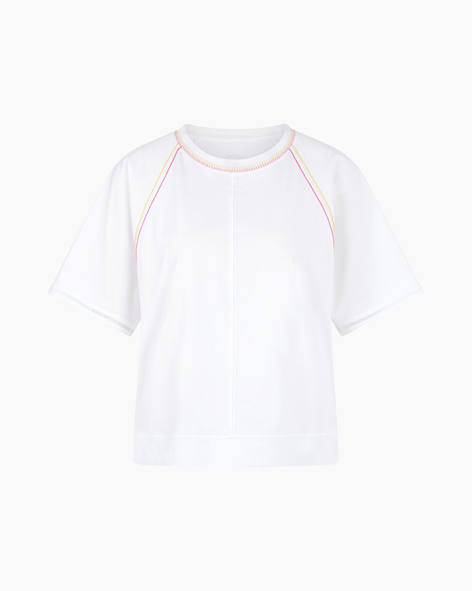 t-shirt, wit, korte mouwen, rond hals, stiksels accenten
