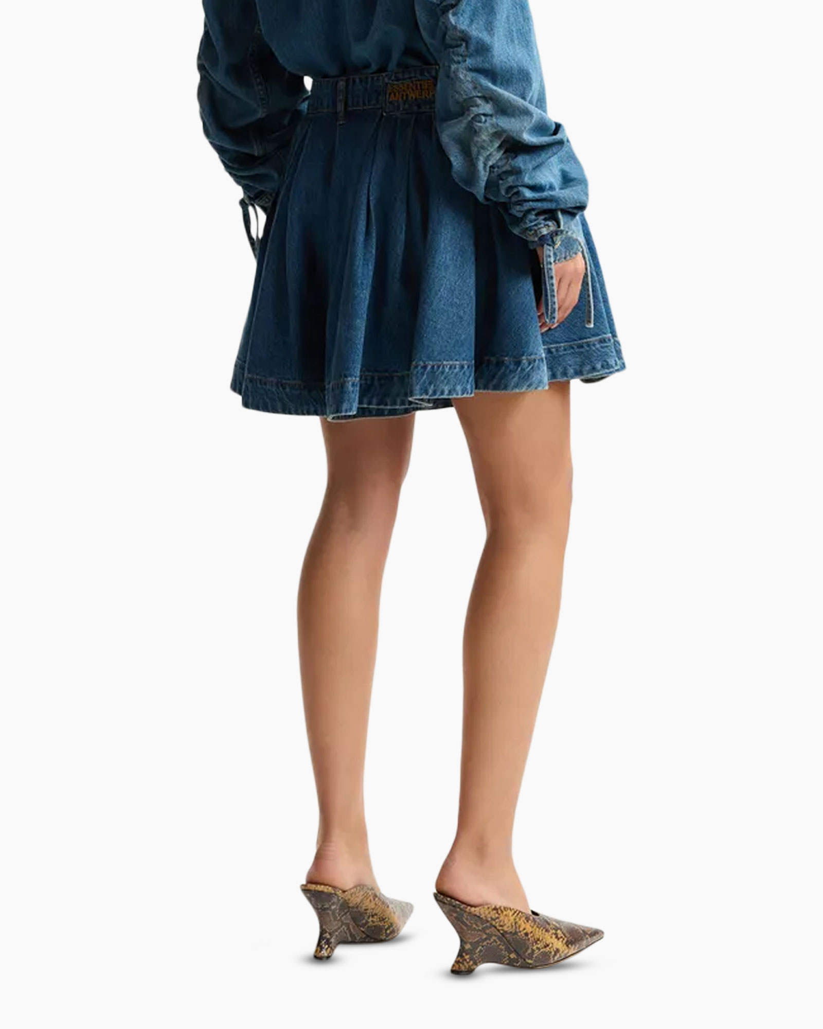 denim rok, plooikraag rok, hoog taille, jean stof, pattu?